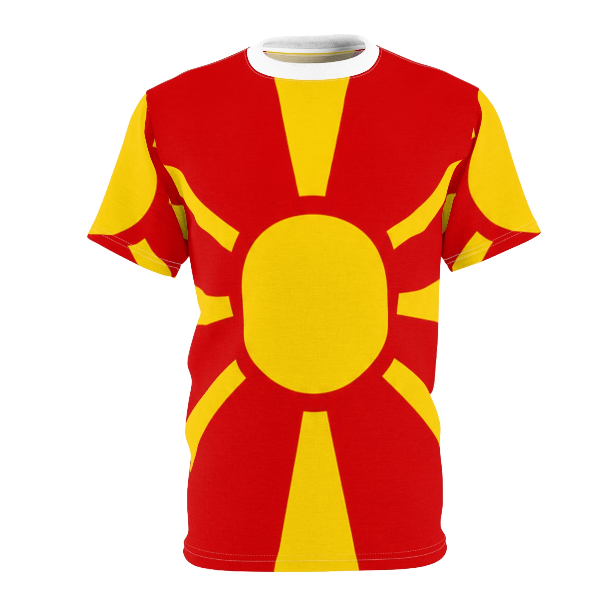 Macedonia Sun Flag T-Shirt — Bold Red & Yellow All-Over Print