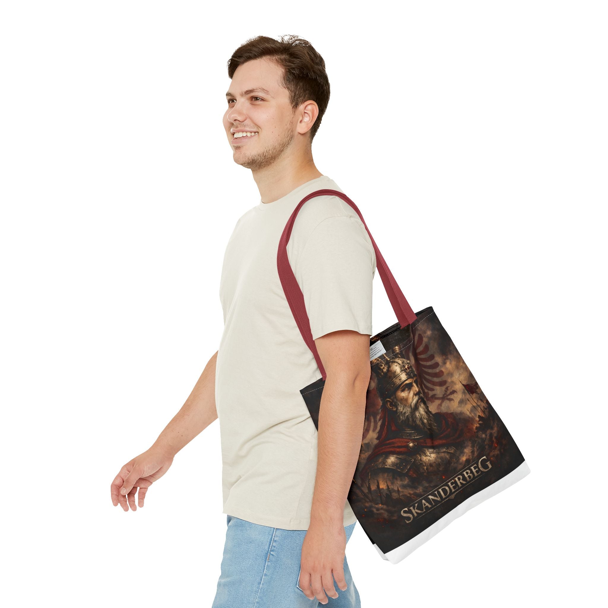Skanderbeg Historical Portrait Tote Bag – Albanian Hero Armor Design