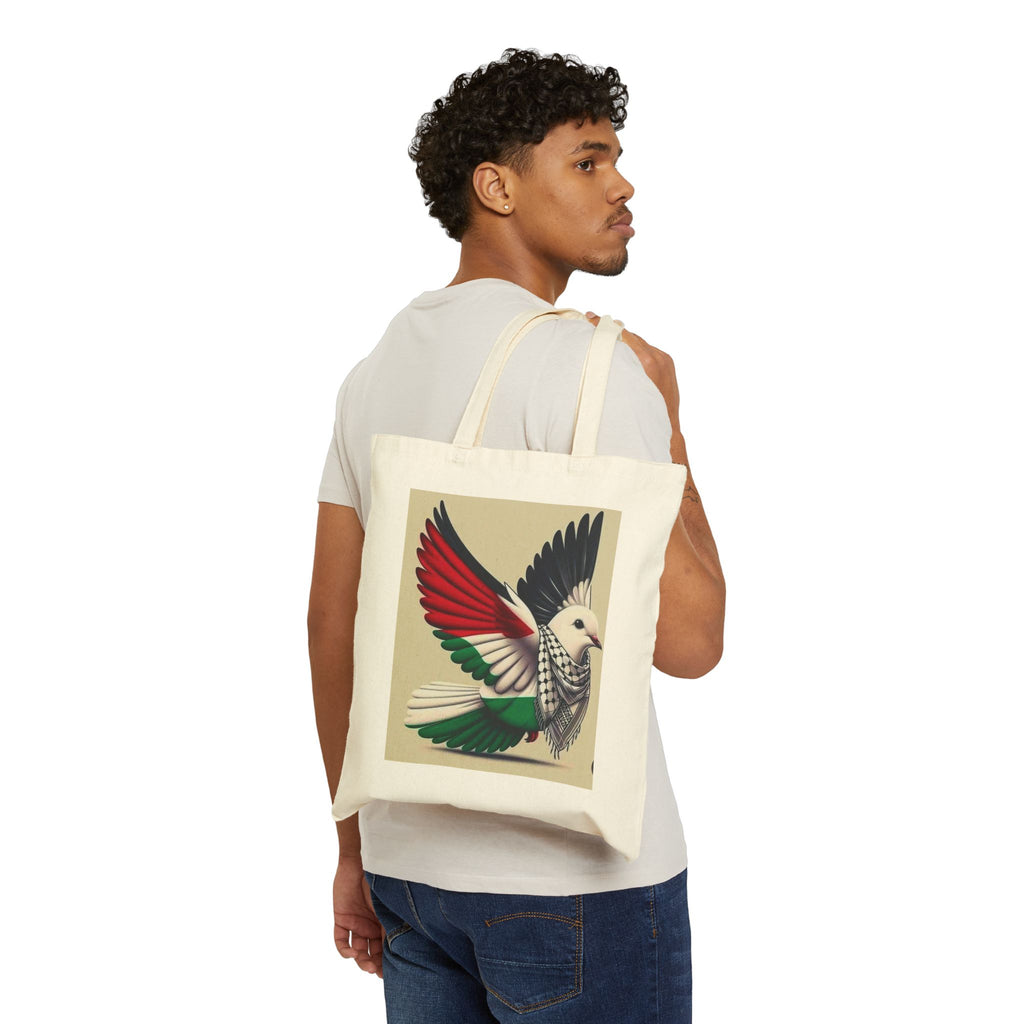 Dove of Unity Canvas Tote — Peaceful Bird Tote with Red, White & Green Wings