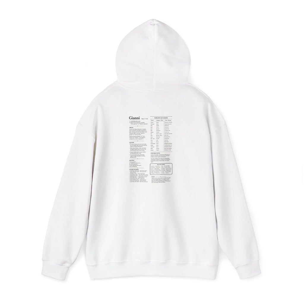 Gianni Personalised Name Hoodie | Minimalist Dictionary Style | Italian Name Meaning | Giovanni Origin | Custom Gift | History Inspired Apparel