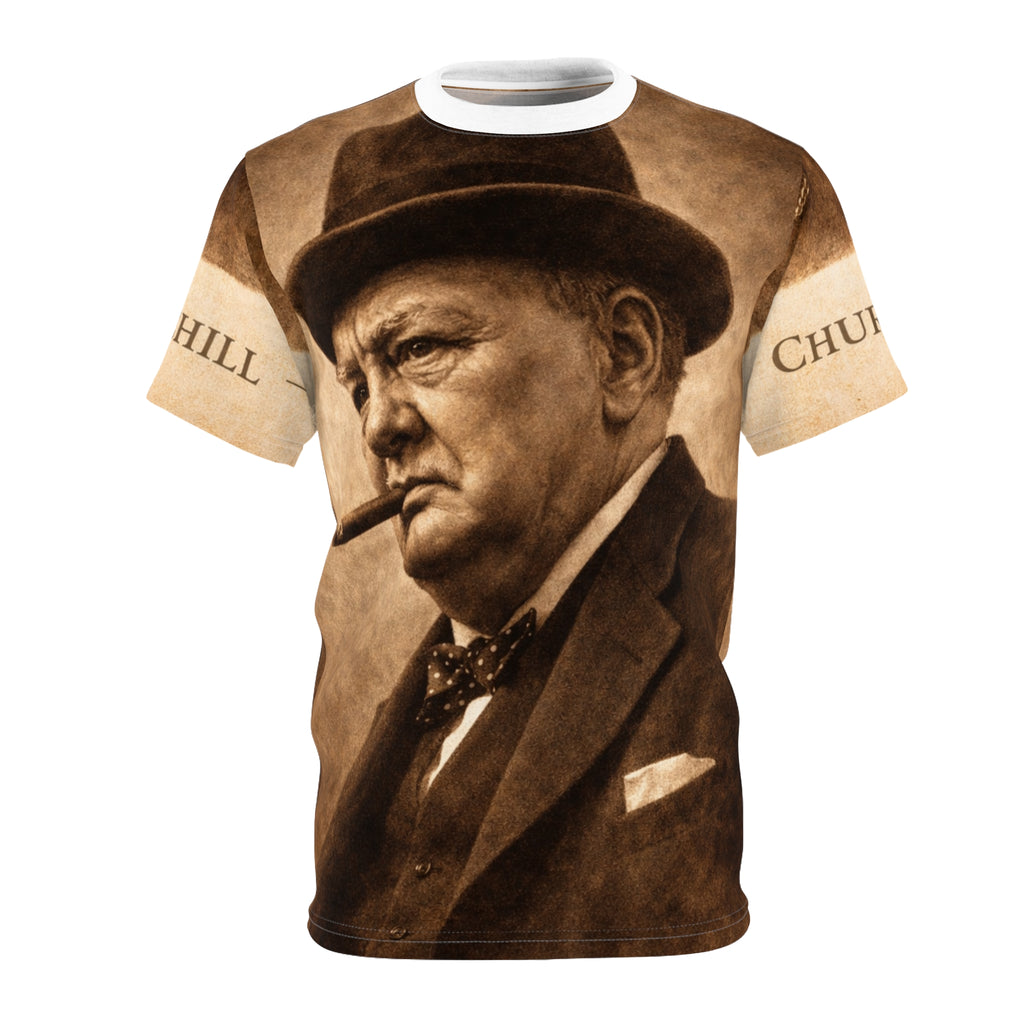Winston Churchill Portrait Tee — Sepia Cigar Portrait All-Over Print