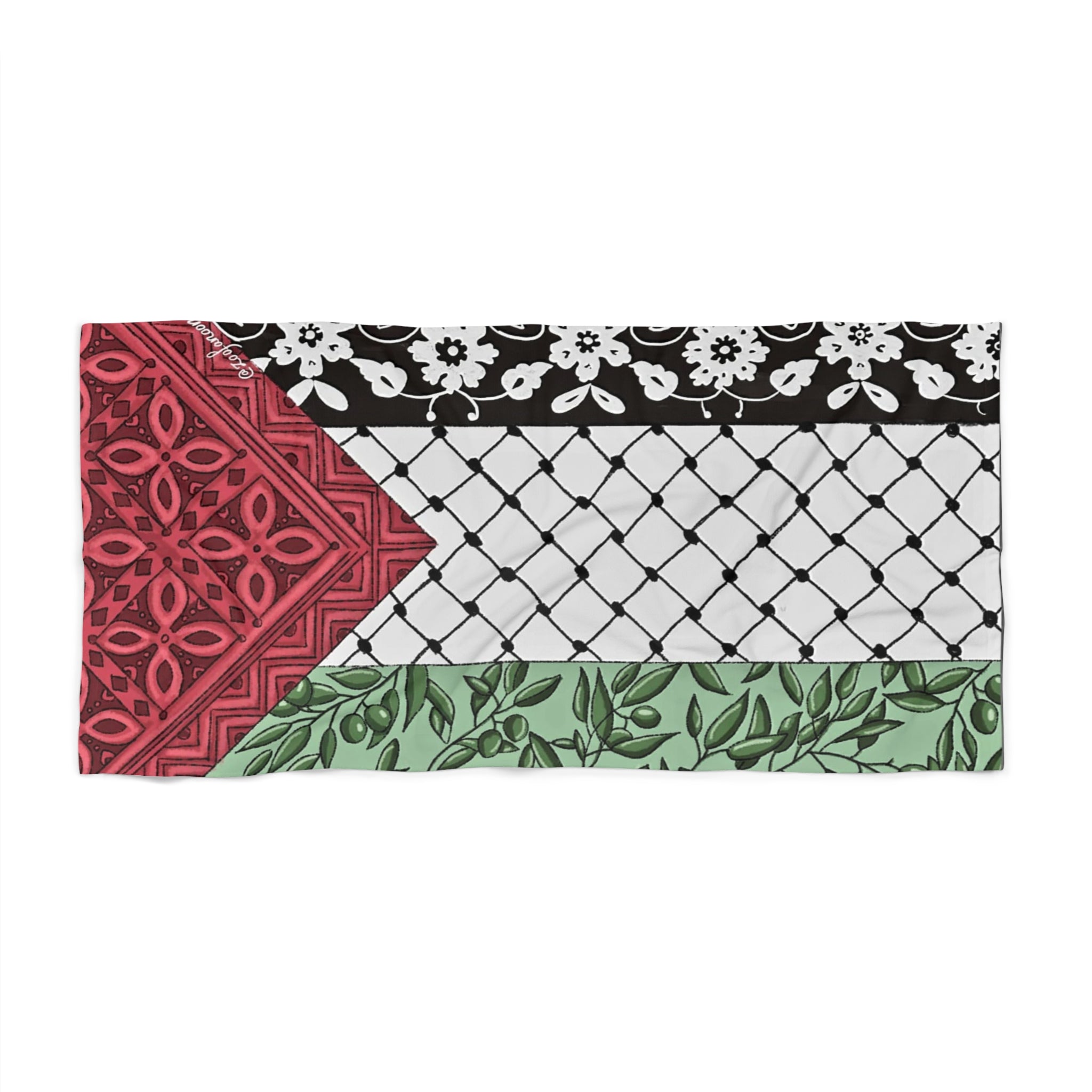 Palestine Flag Pattern Beach Towel – Keffiyeh-Inspired Red, Black & Green Design
