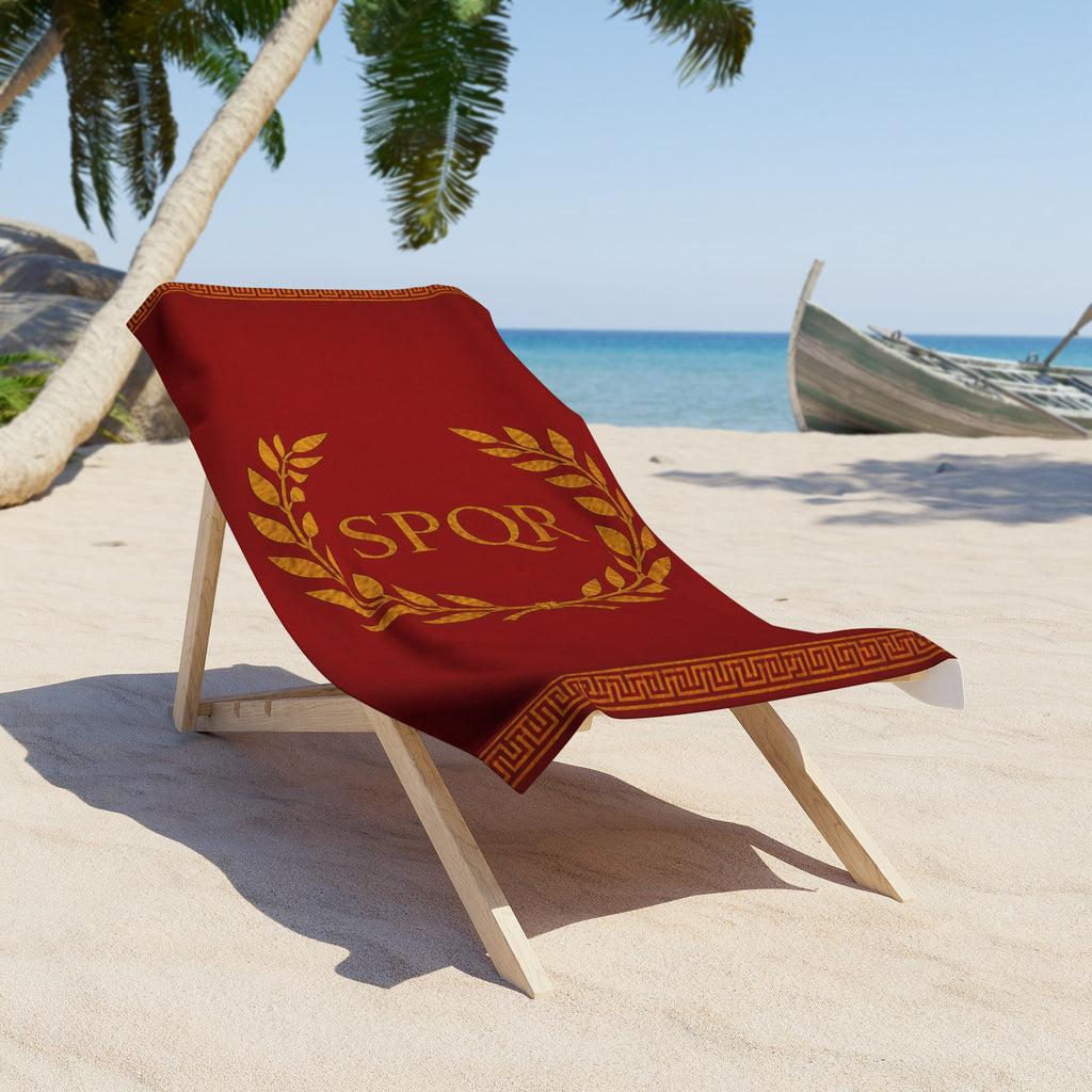SPQR Laurel Beach Towel — Roman Empire Red & Gold Beach Towel