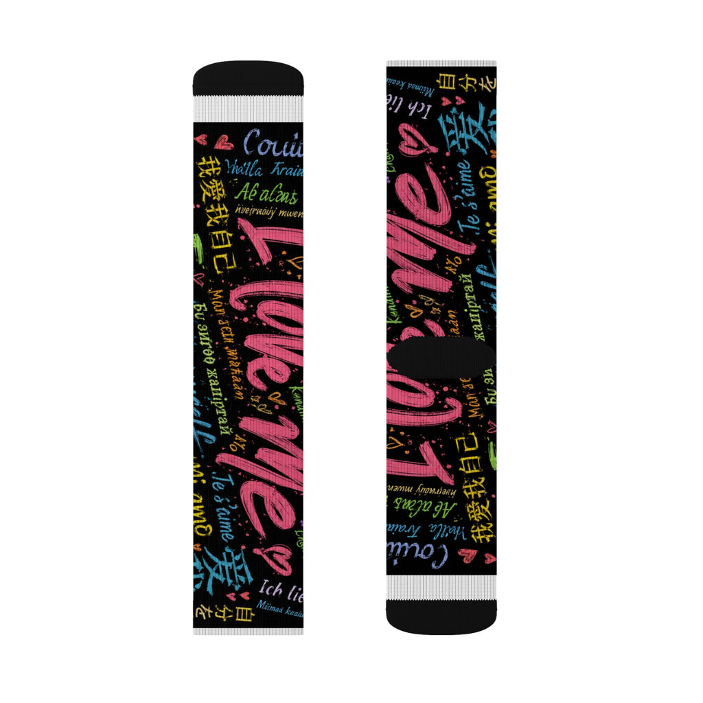 Sublimation Socks — Colorful "I Love Me" Graffiti Crew Socks