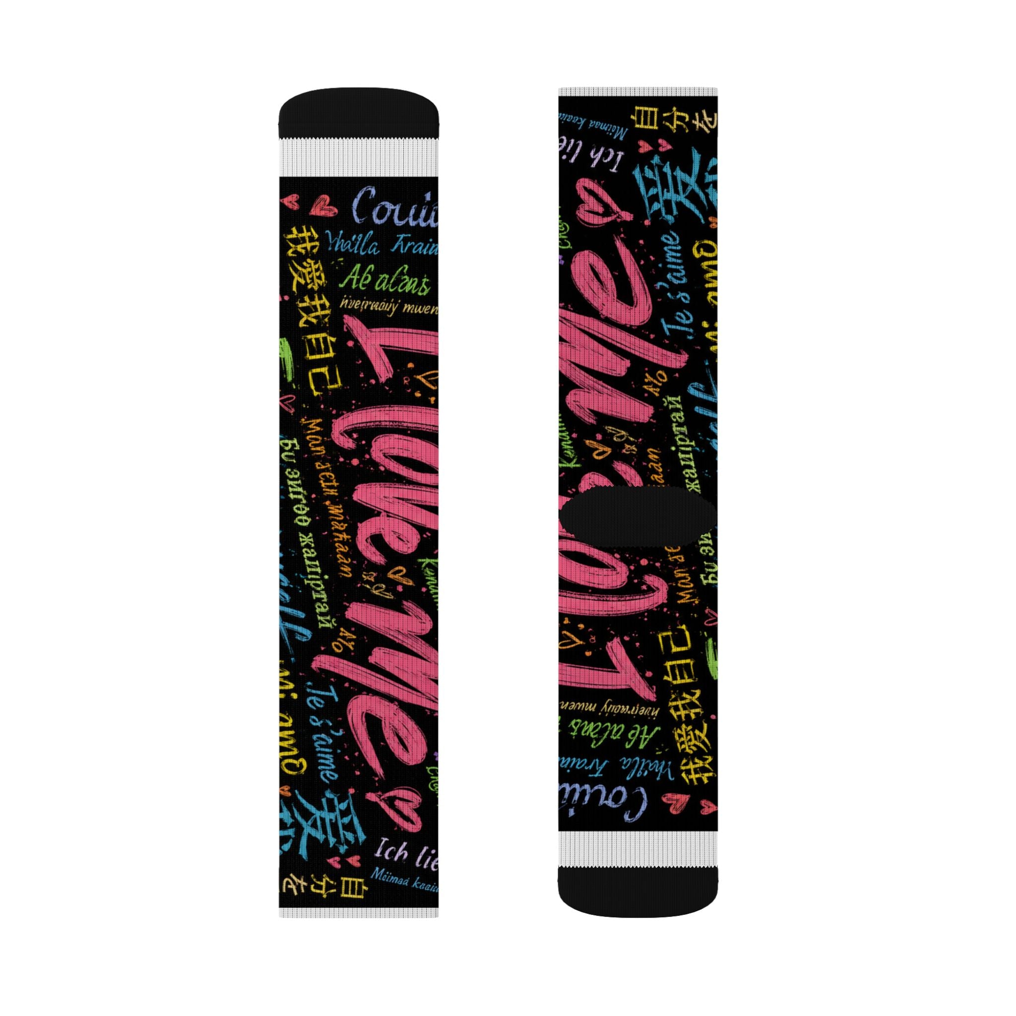 Sublimation Socks — Colorful "I Love Me" Graffiti Crew Socks