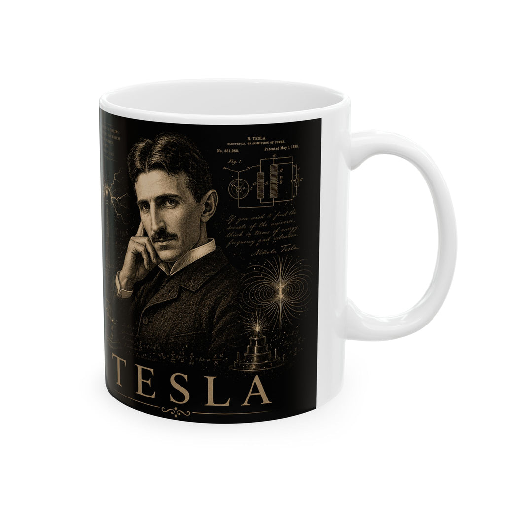 Nikola Tesla Portrait Ceramic Mug – Vintage Inventor Design (11oz & 15oz)