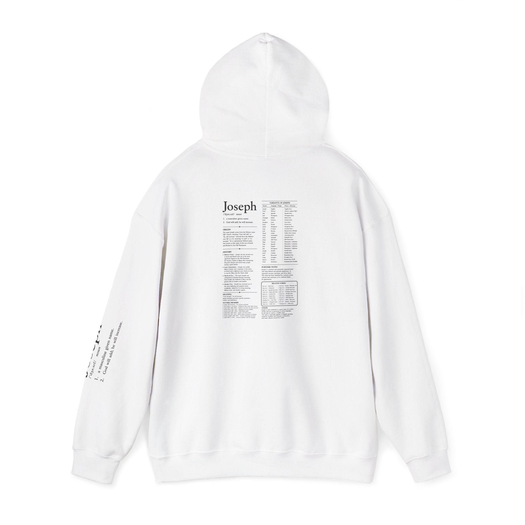 Joseph Personalized Name Hoodie | Minimalist Dictionary Style | Biblical Name Meaning | Hebrew Name Origin | Christian Gift | Custom Name Apparel
