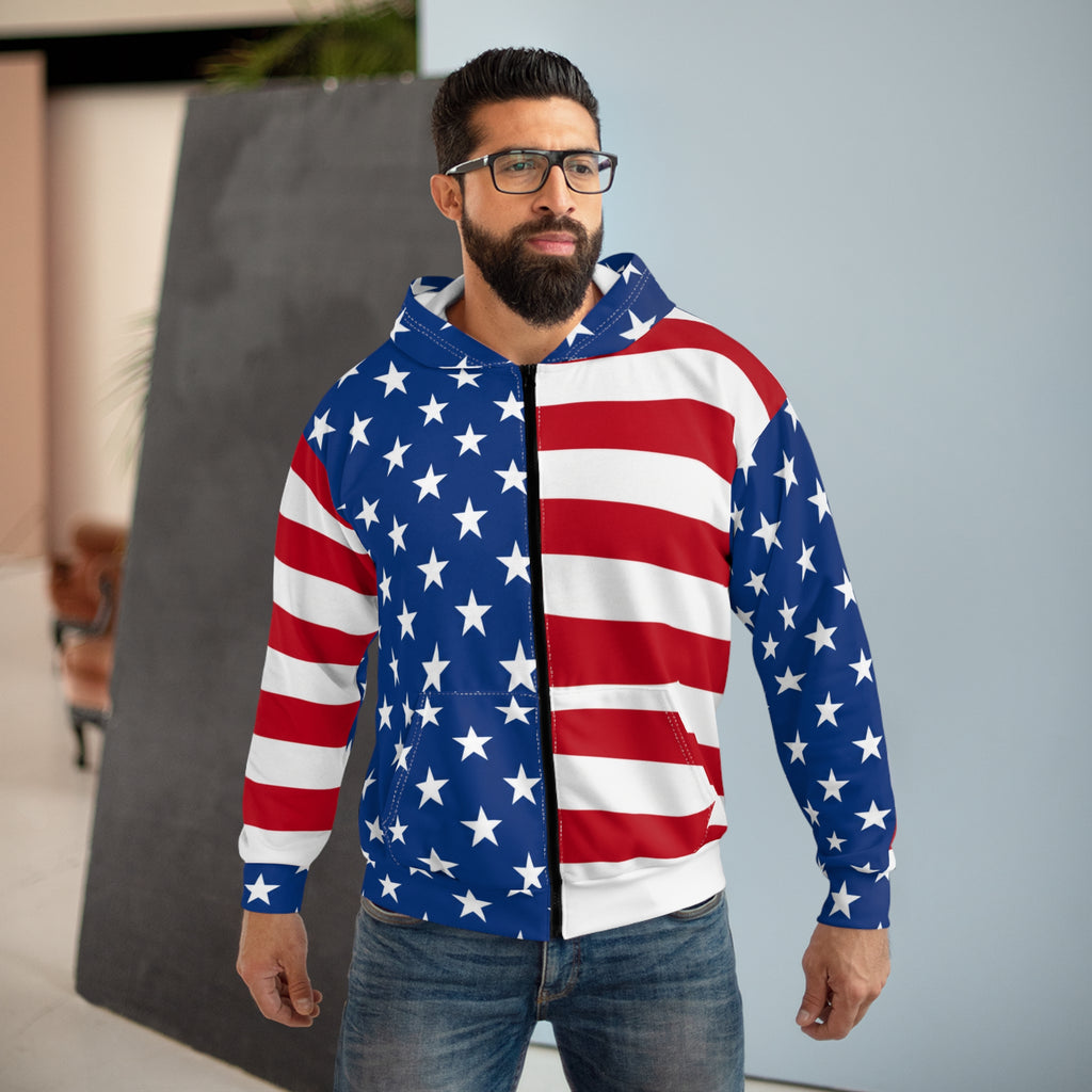 American Flag Zip Hoodie – All-Over Print Patriotic Jacket