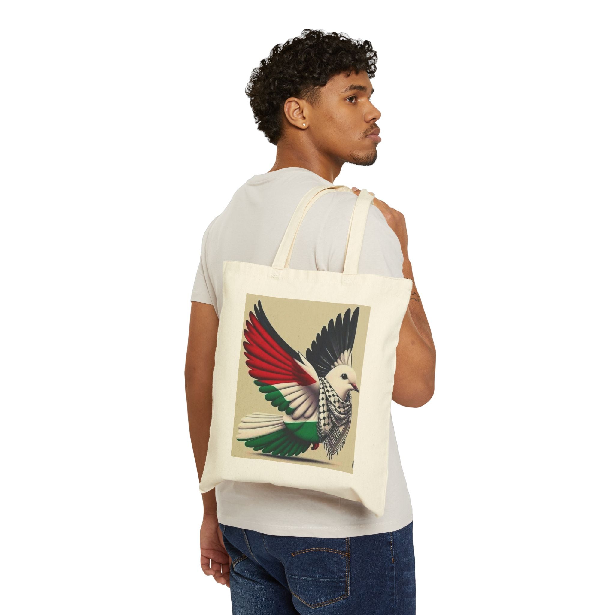 Dove of Unity Canvas Tote — Peaceful Bird Tote with Red, White & Green Wings