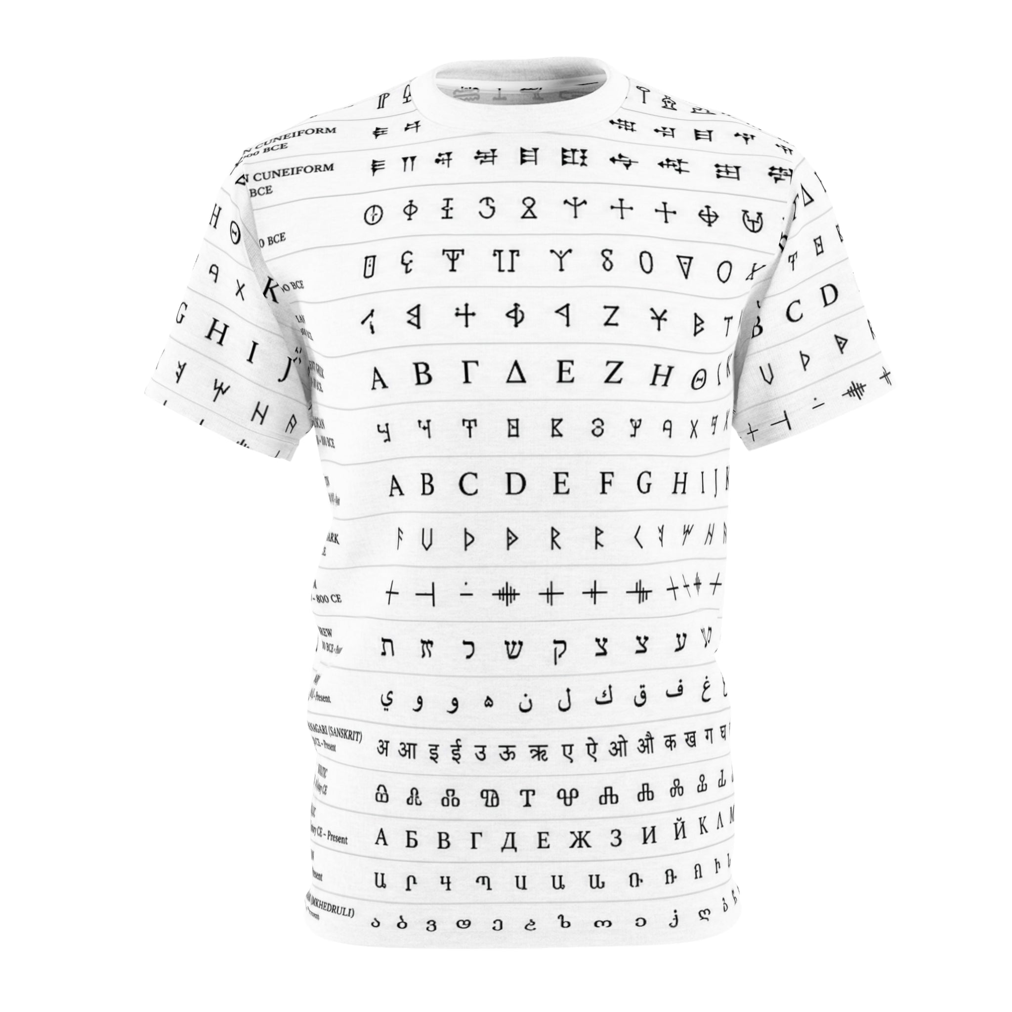 Alphabet Script Pattern Tee — Vintage Alphabets All-Over Print T-Shirt