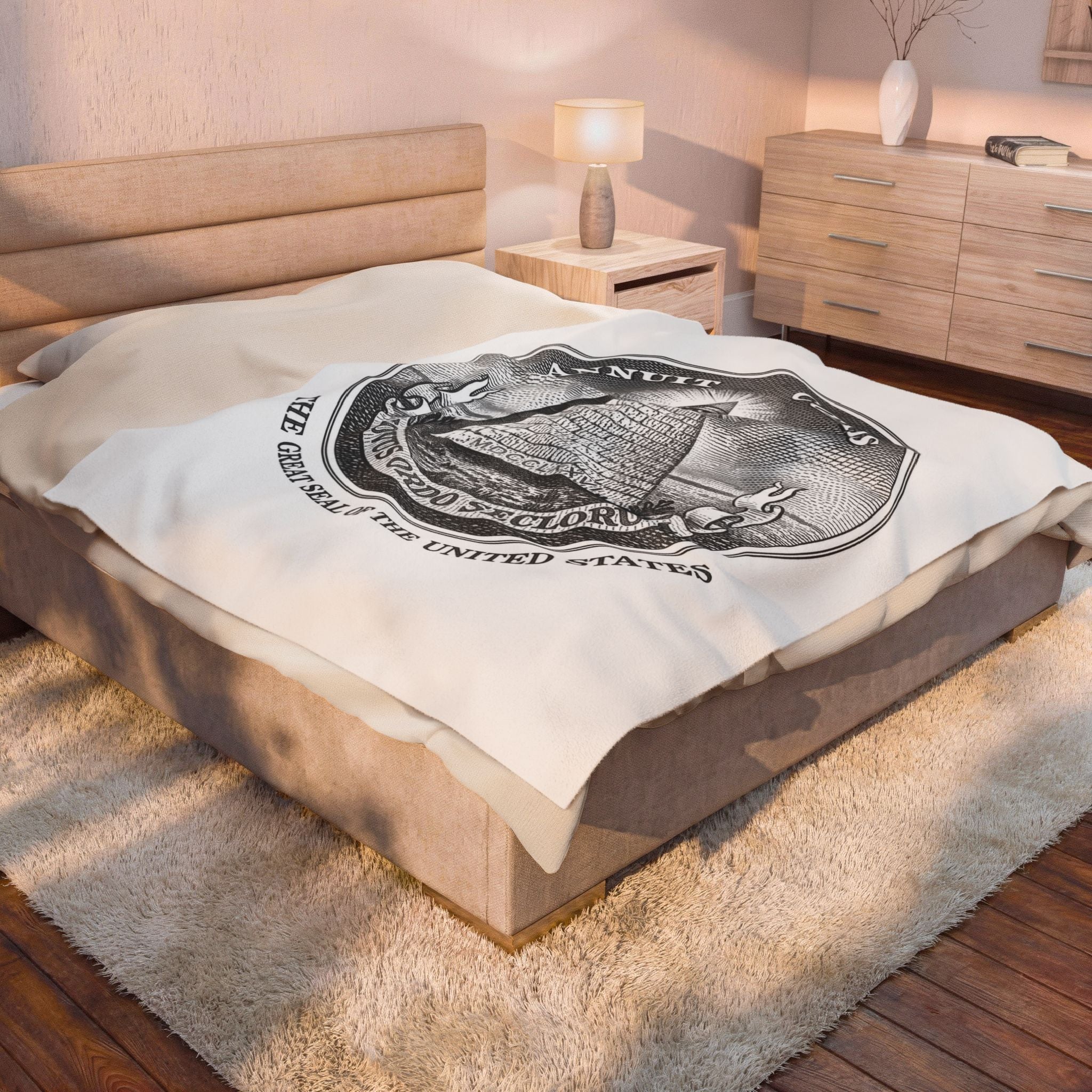 Velveteen Plush Blanket — Vintage Great Seal Pyramid Design (Annuit Coeptis)Eye of Providence
