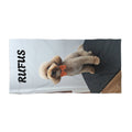 Personalized Dog Photo Beach Towel – Custom Name “RUFUS” Beach Towel with Bow-Tie Puppy Design