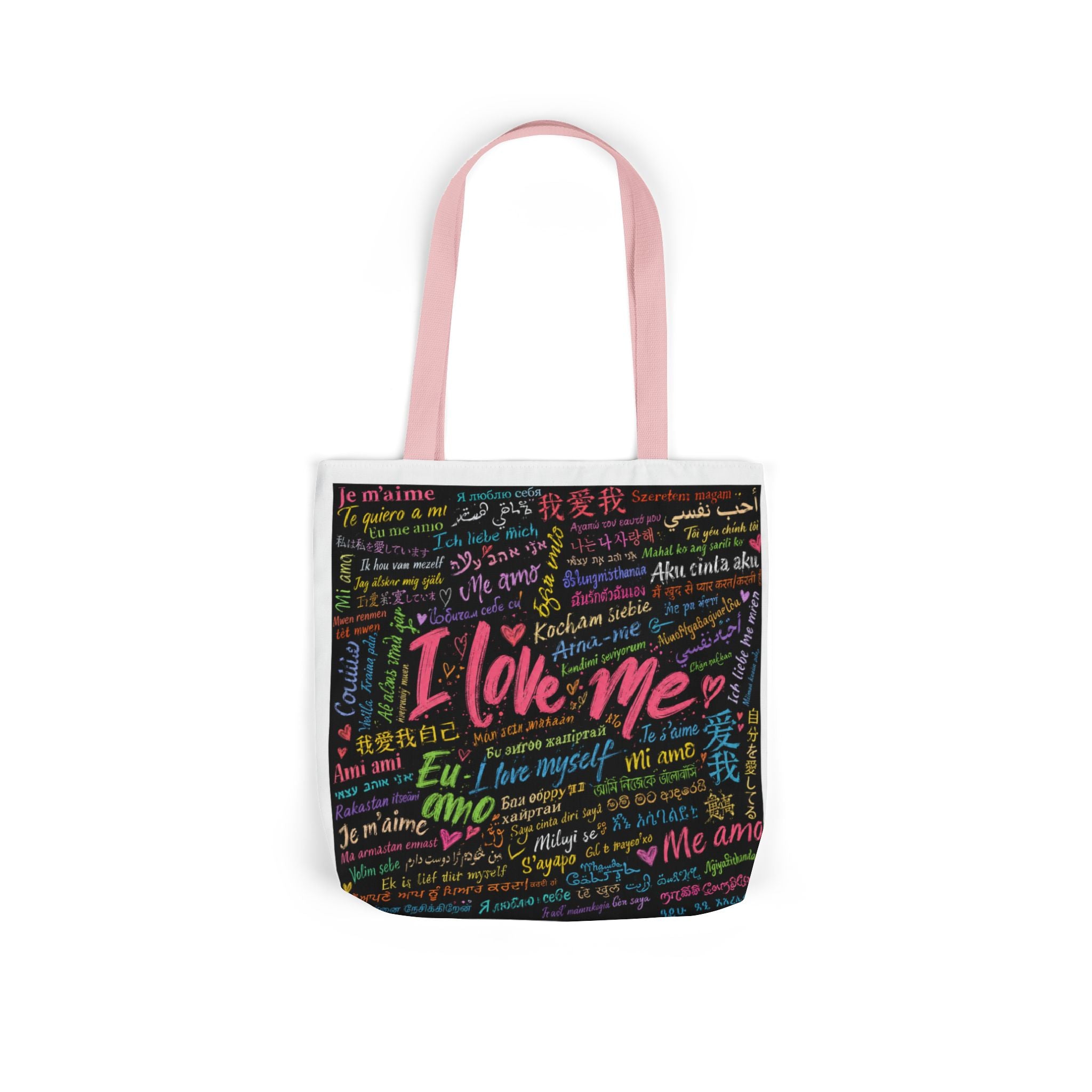 Tote Bag — "I Love Me" Multilingual Self-Love Canvas Tote