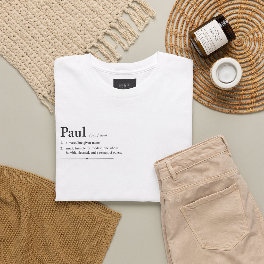 Paul Personalised Name t-Shirt | Minimalist Dictionary Style | Biblical Name Meaning | Latin Name Origin | Christian Gift | Custom Name Apparel