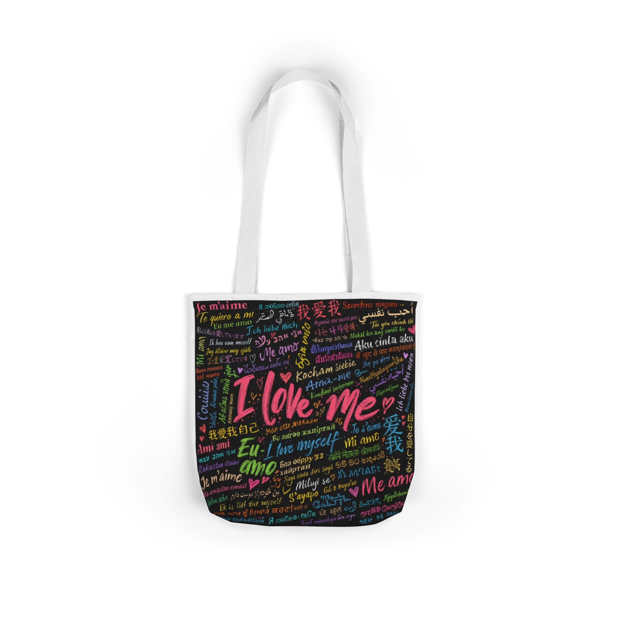 Tote Bag — "I Love Me" Multilingual Self-Love Canvas Tote