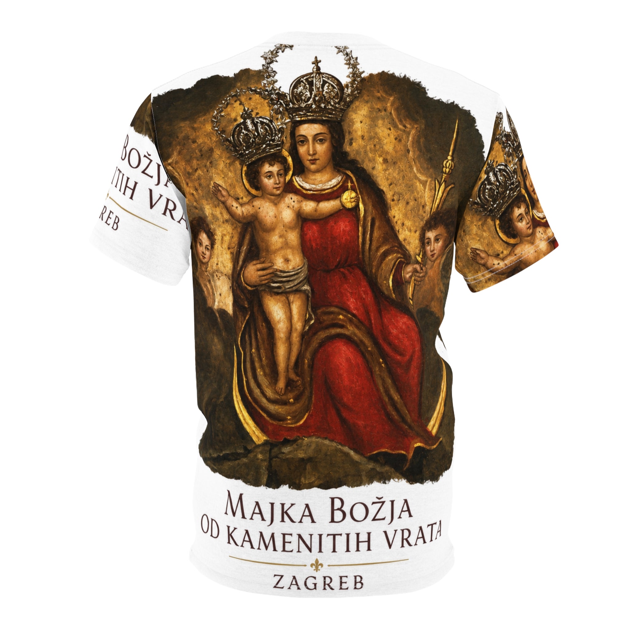 Majka Božja od Kamenitih Vrata T‑Shirt — Devotional Madonna All‑Over Print Tee