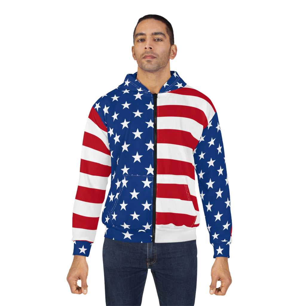 American Flag Zip Hoodie – All-Over Print Patriotic Jacket