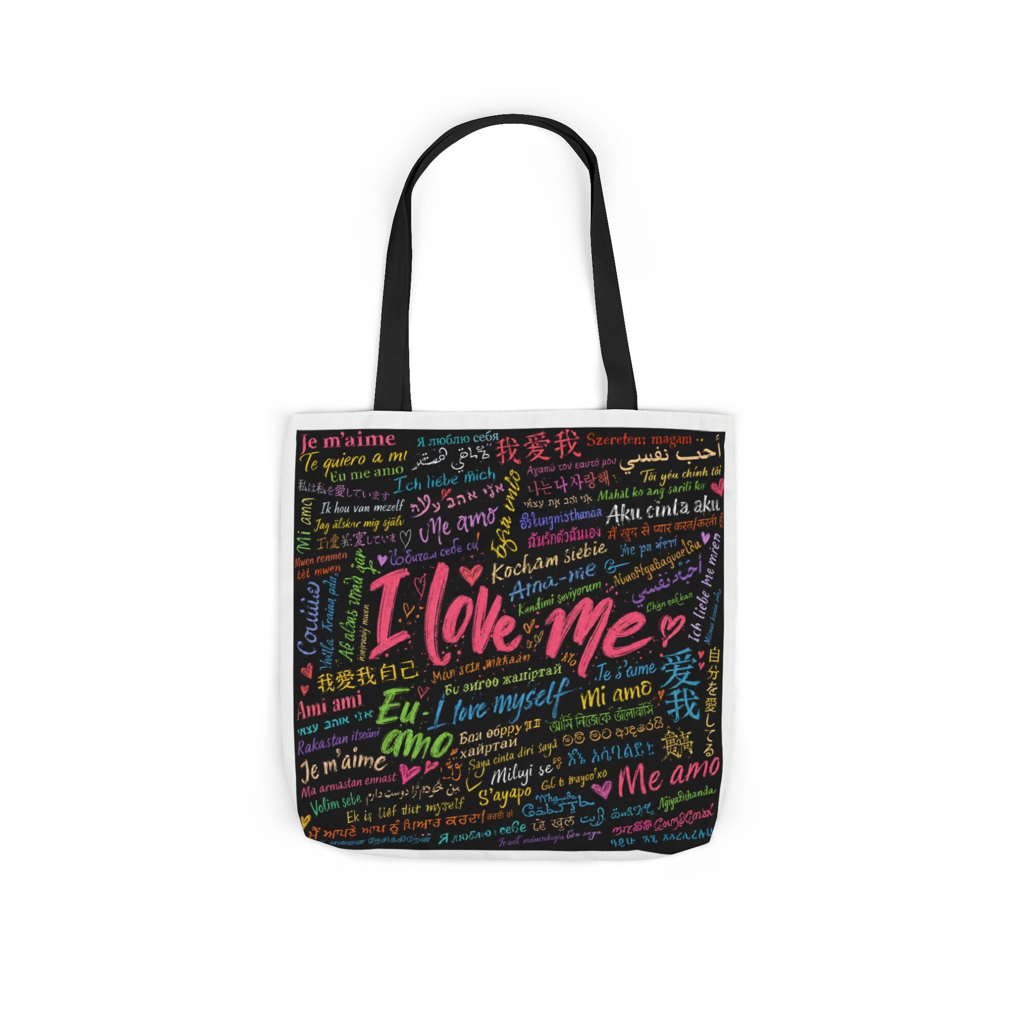 Tote Bag — "I Love Me" Multilingual Self-Love Canvas Tote