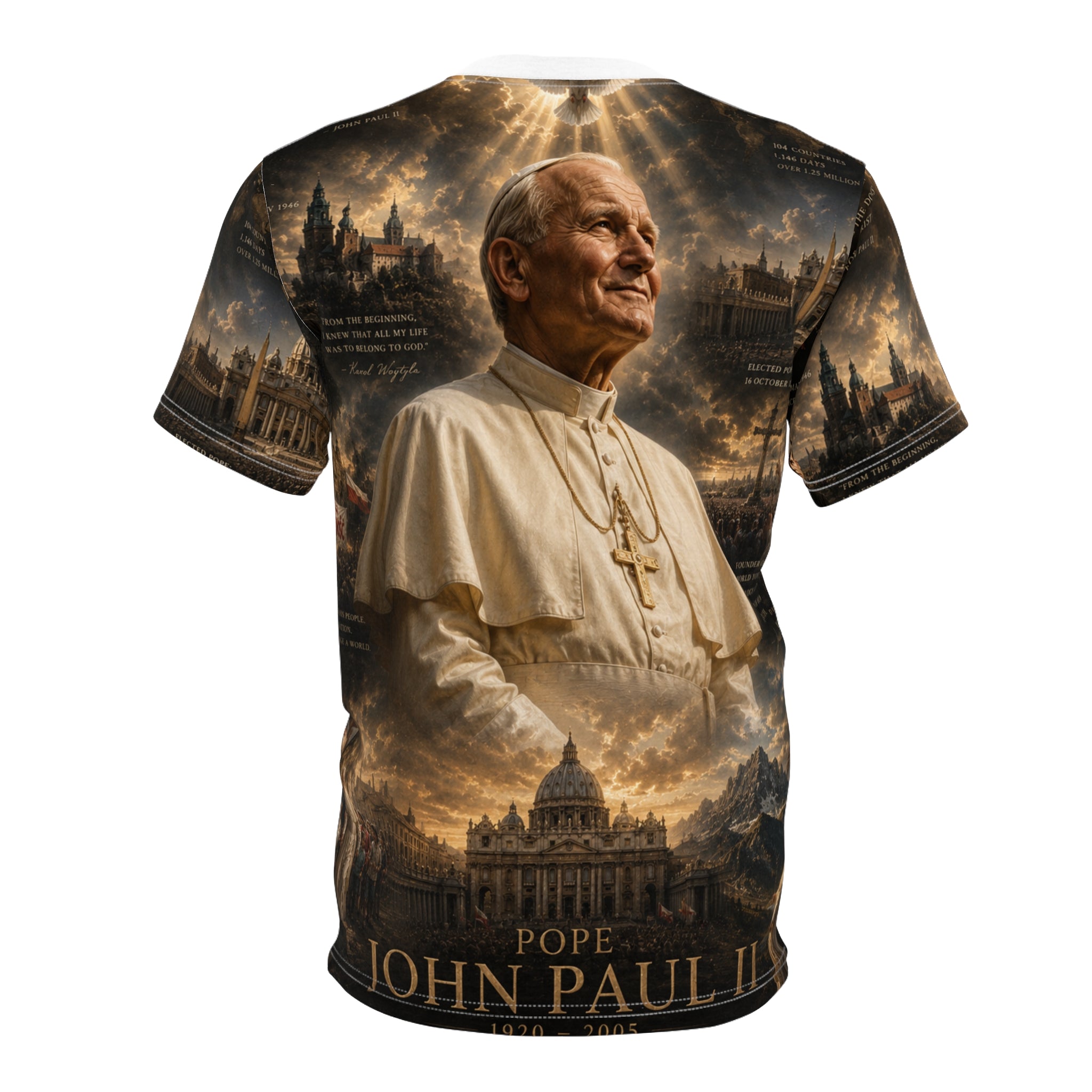 Pope John Paul II Tribute Tee — All-Over Print Memorial Shirt