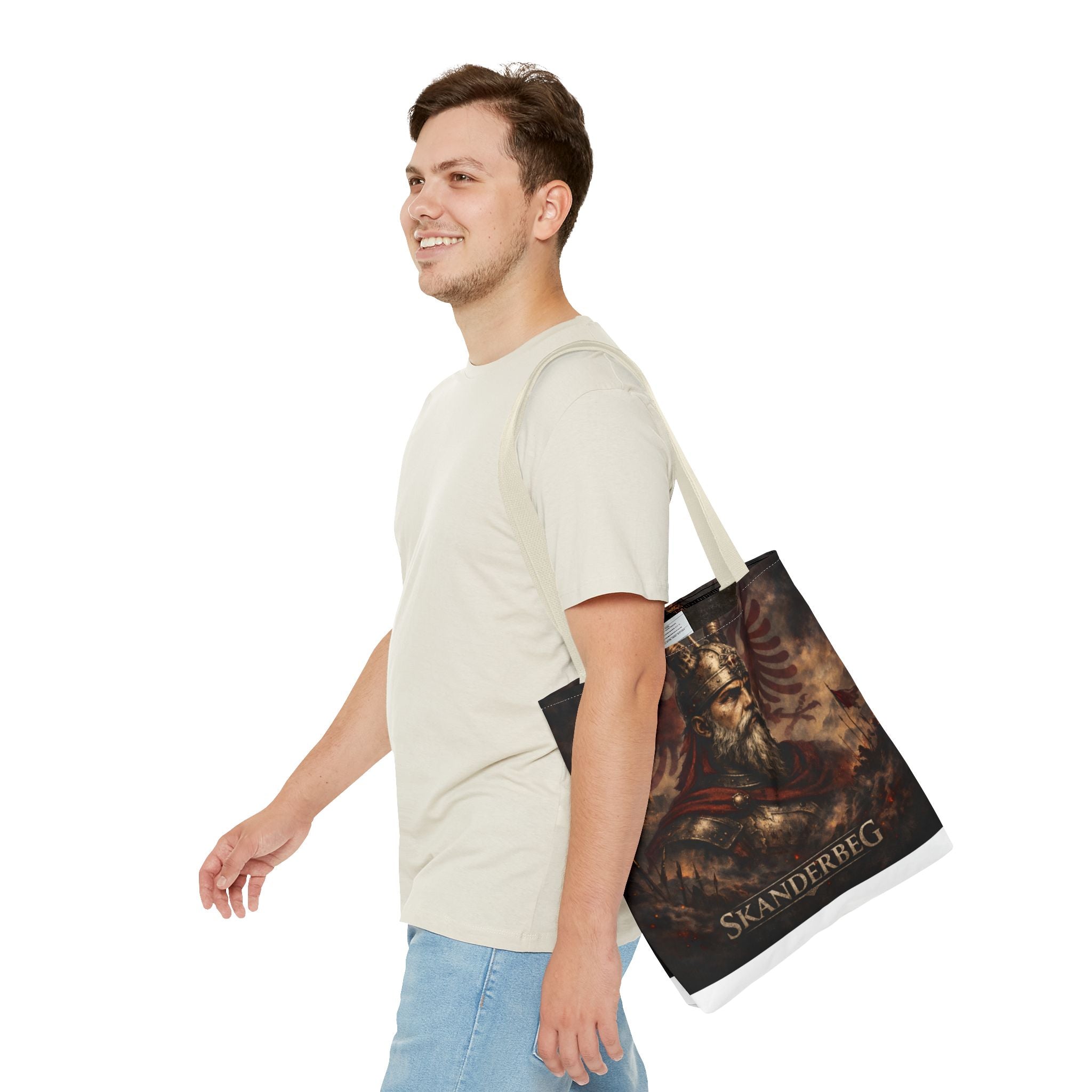 Skanderbeg Historical Portrait Tote Bag – Albanian Hero Armor Design