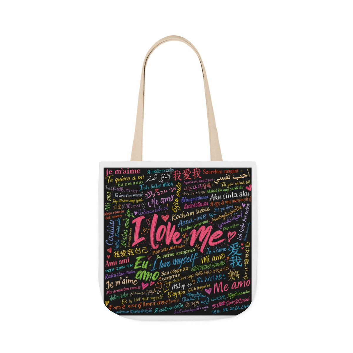 Tote Bag — "I Love Me" Multilingual Self-Love Canvas Tote