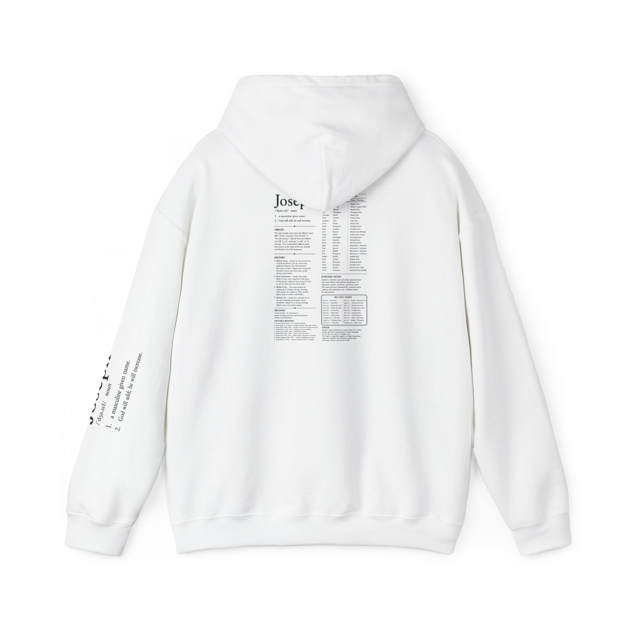 Joseph Personalized Name Hoodie | Minimalist Dictionary Style | Biblical Name Meaning | Hebrew Name Origin | Christian Gift | Custom Name Apparel
