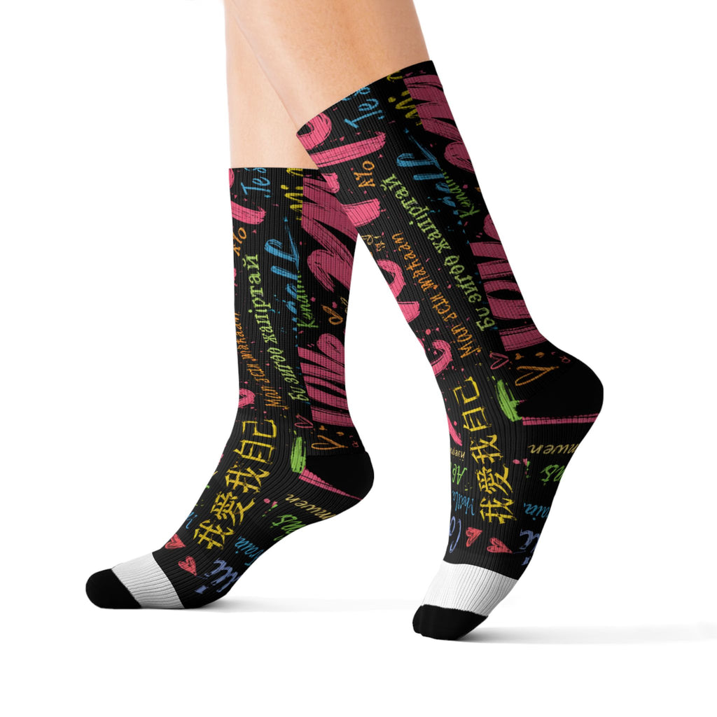 Sublimation Socks — Colorful "I Love Me" Graffiti Crew Socks