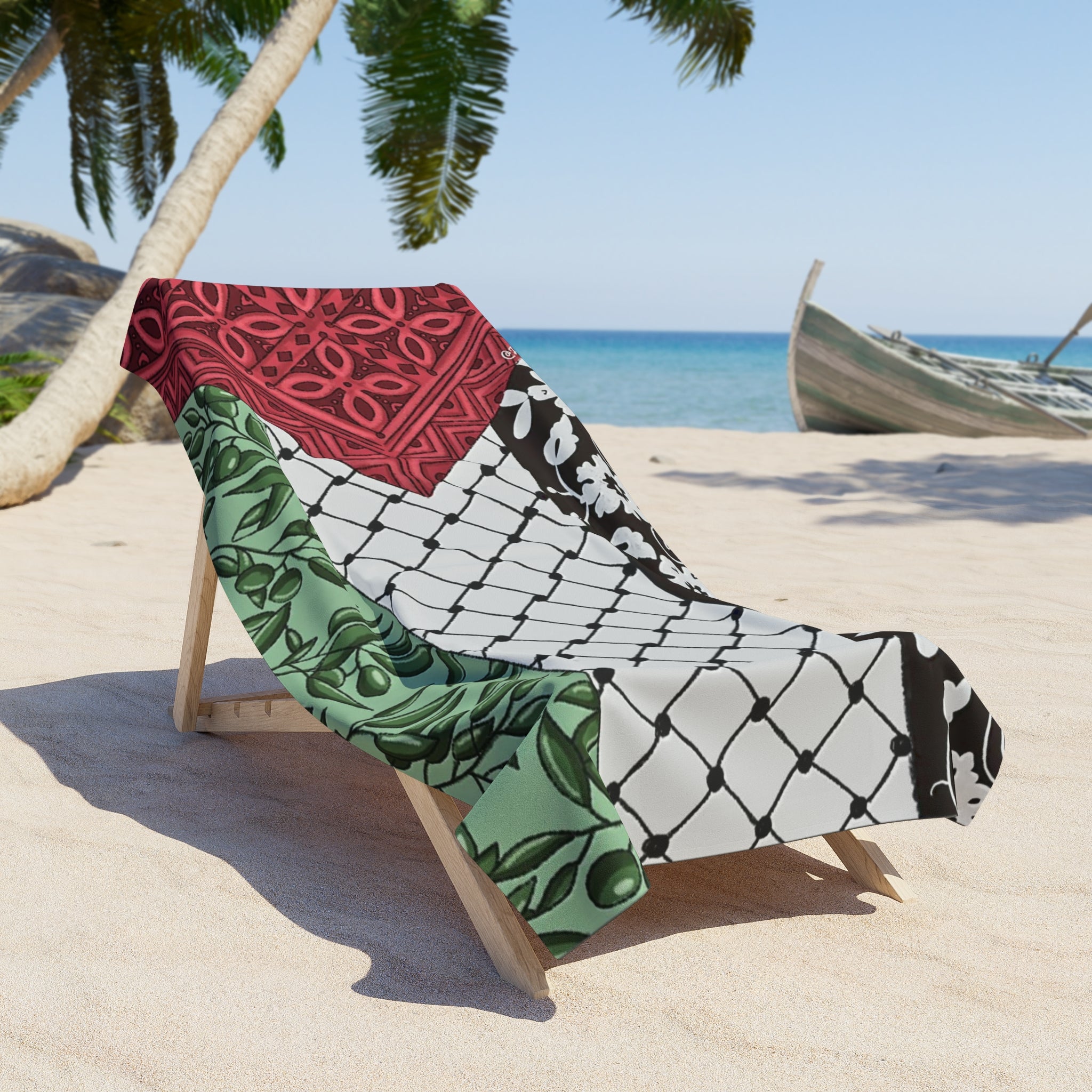 Palestine Flag Pattern Beach Towel – Keffiyeh-Inspired Red, Black & Green Design
