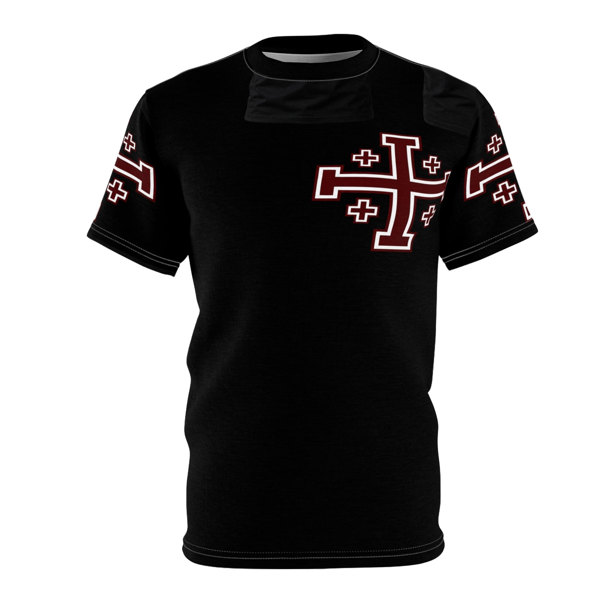 Jerusalem Cross Crusader Legacy Edition — Black All-Over Print Christian Graphic Shirt