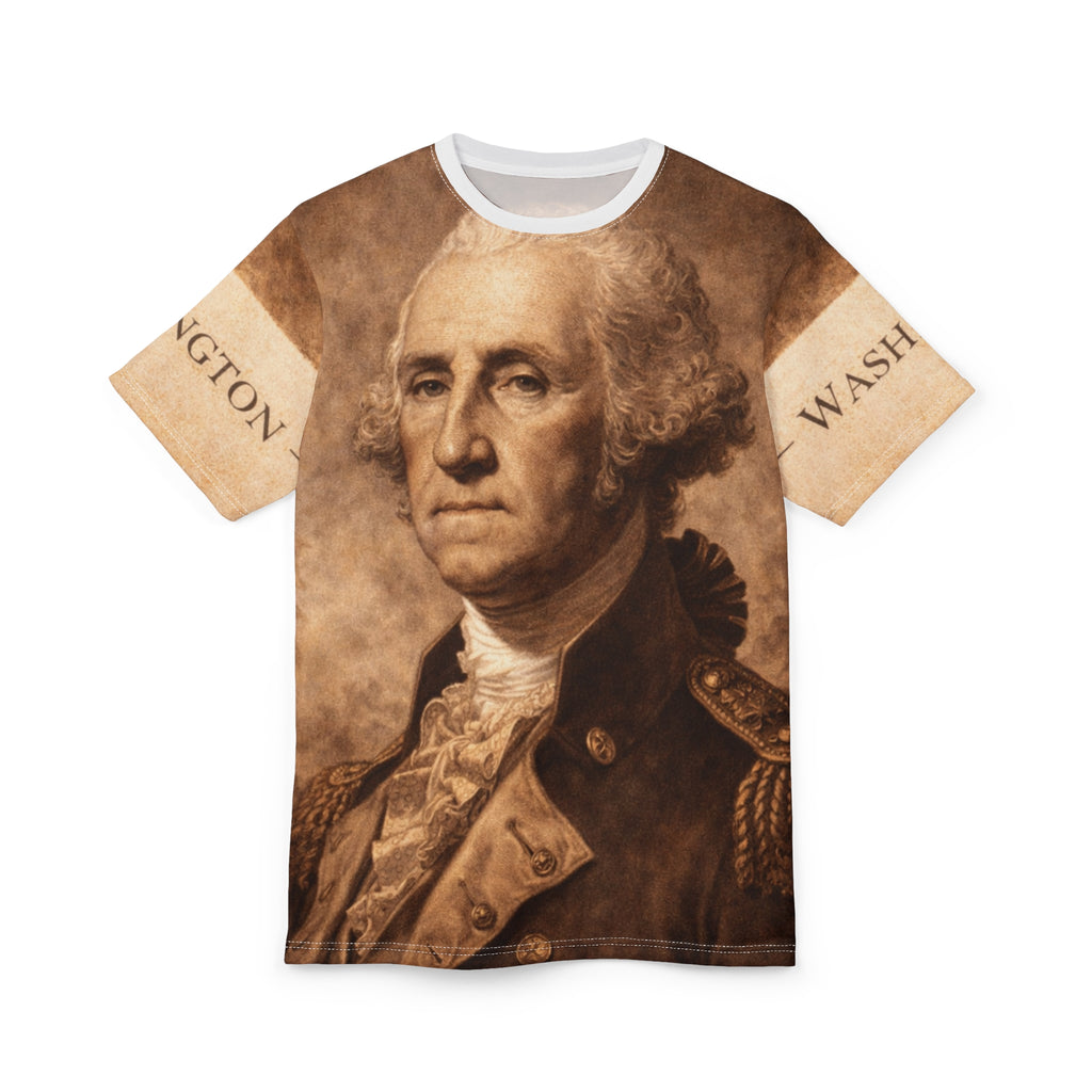 George Washington Portrait Tee — Vintage Founding Father All-Over Print