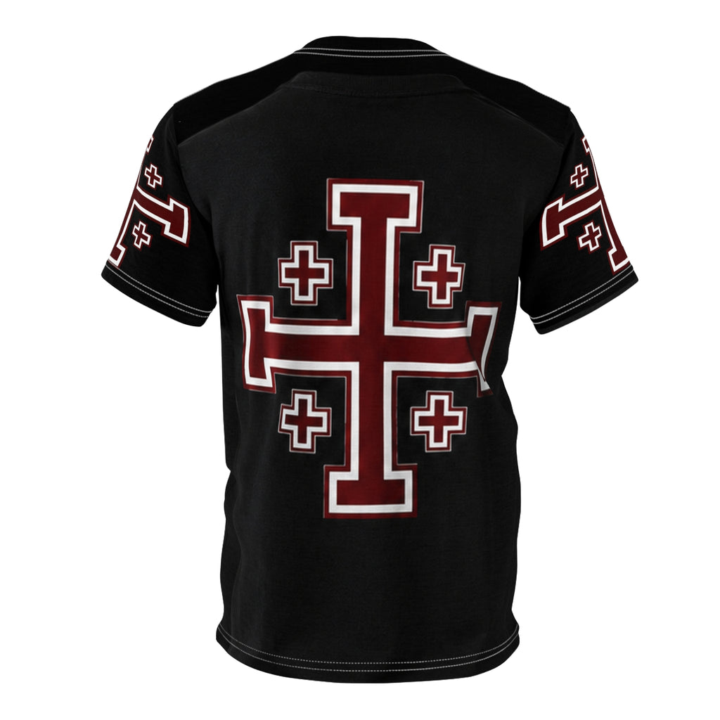 Jerusalem Cross Crusader Legacy Edition — Black All-Over Print Christian Graphic Shirt