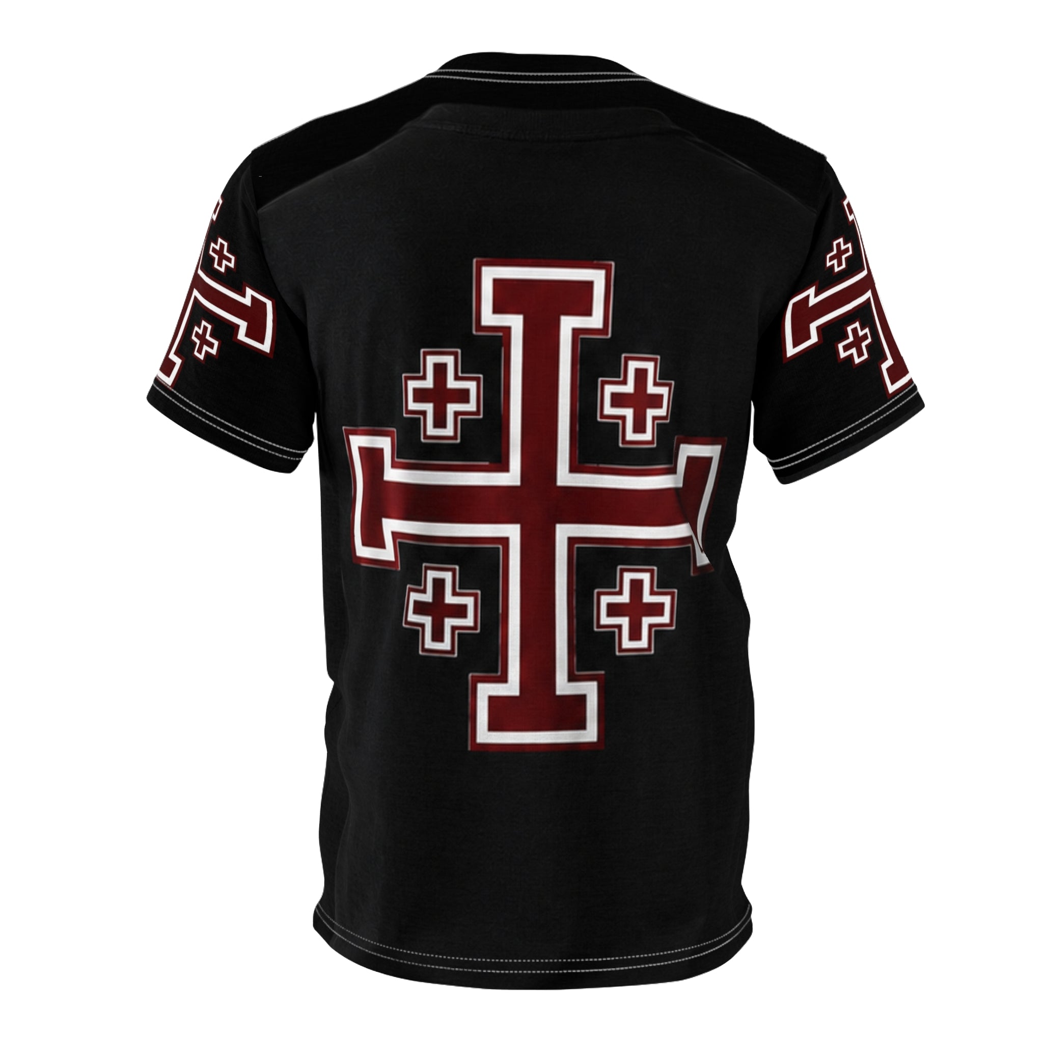 Jerusalem Cross Crusader Legacy Edition — Black All-Over Print Christian Graphic Shirt