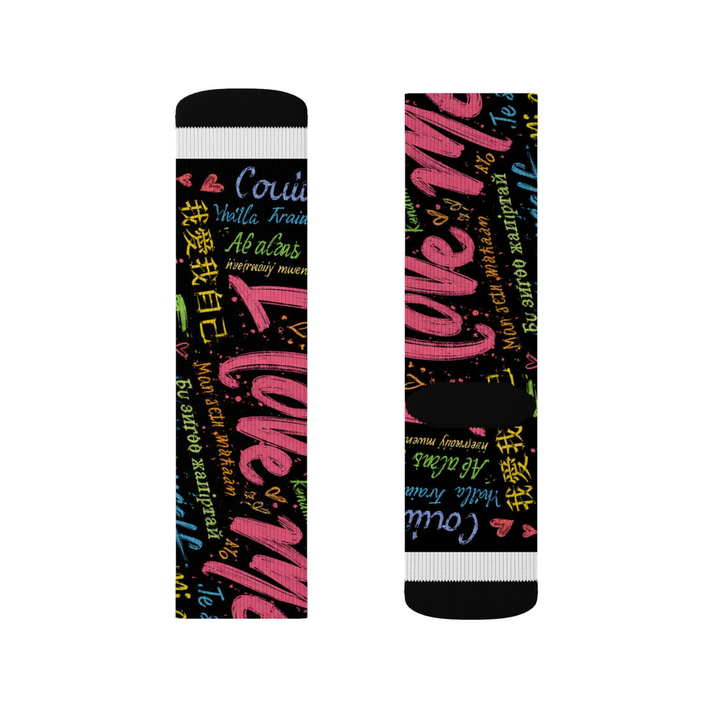 Sublimation Socks — Colorful "I Love Me" Graffiti Crew Socks