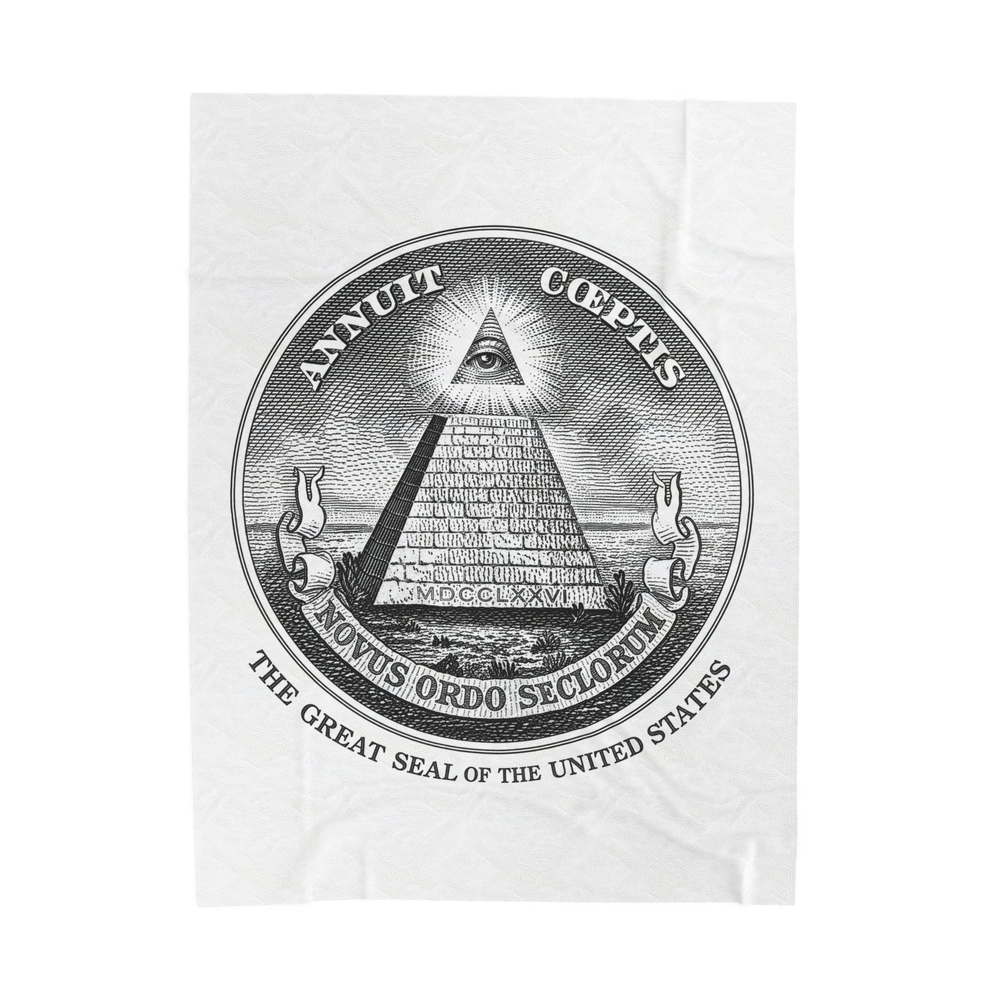 Velveteen Plush Blanket — Vintage Great Seal Pyramid Design (Annuit Coeptis)Eye of Providence