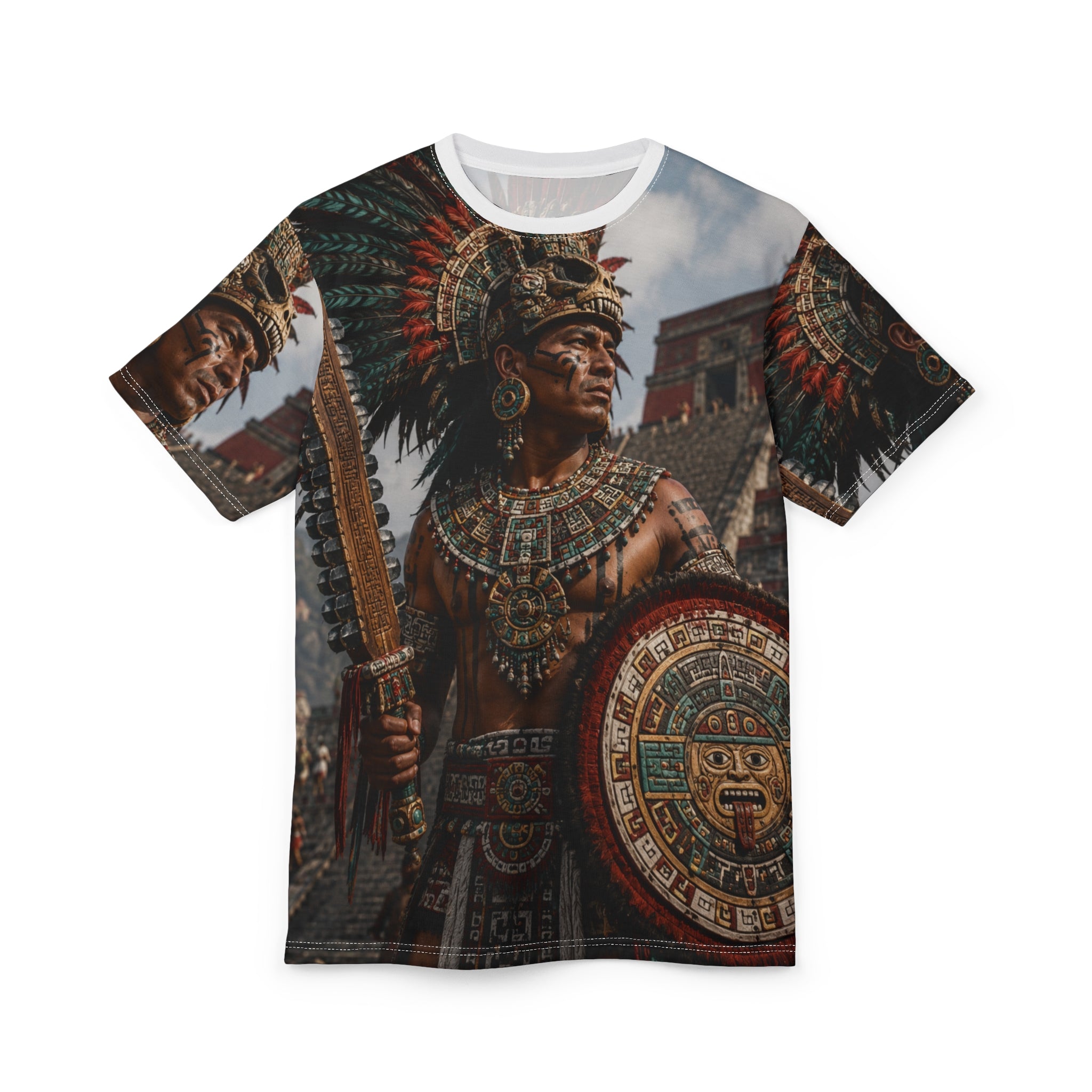 Aztec Warrior Tee — All-Over Print Historical Tribal Design