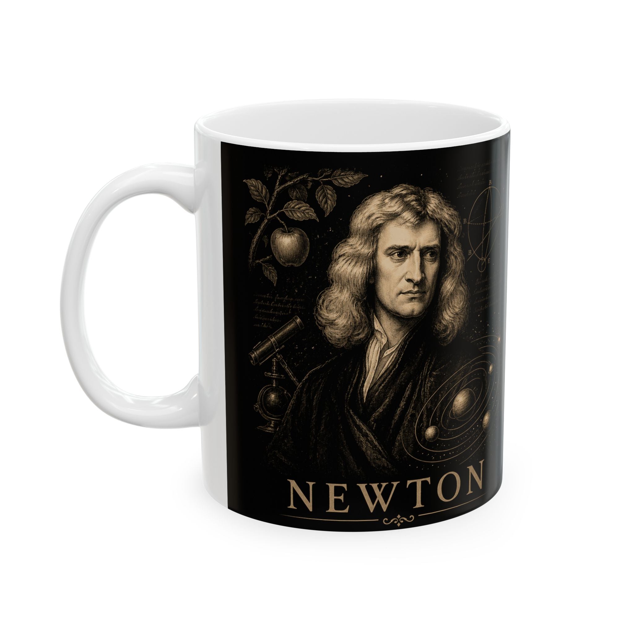 Newton Portrait Ceramic Mug — Vintage Scientist Coffee Cup (11oz/15oz)