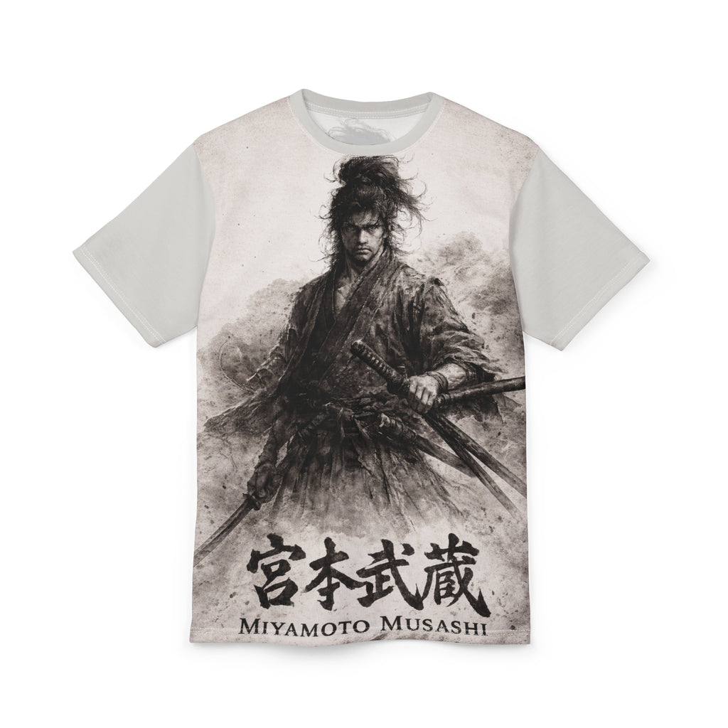 Miyamoto Musashi Samurai Tee — Vintage Sumi-E Warrior All-Over Print