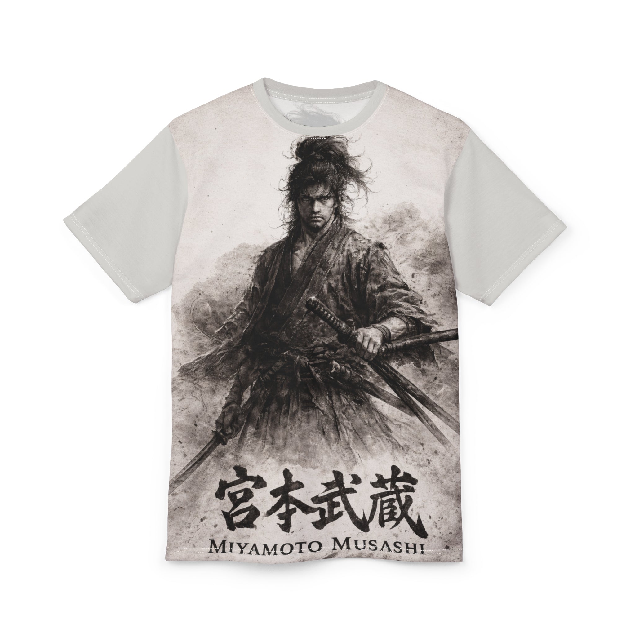 Miyamoto Musashi Samurai Tee — Vintage Sumi-E Warrior All-Over Print