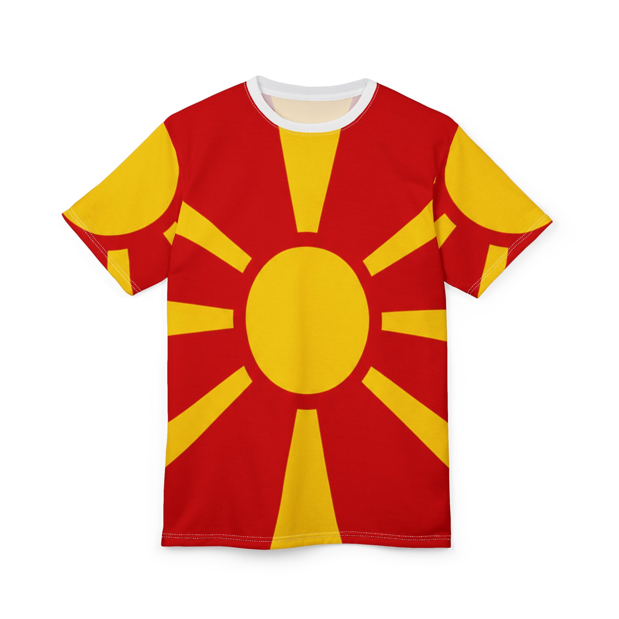 Macedonia Sun Flag T-Shirt — Bold Red & Yellow All-Over Print