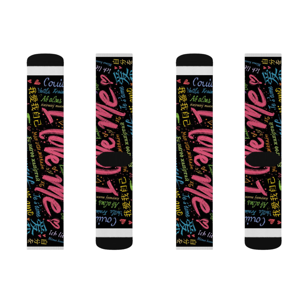 Sublimation Socks — Colorful "I Love Me" Graffiti Crew Socks