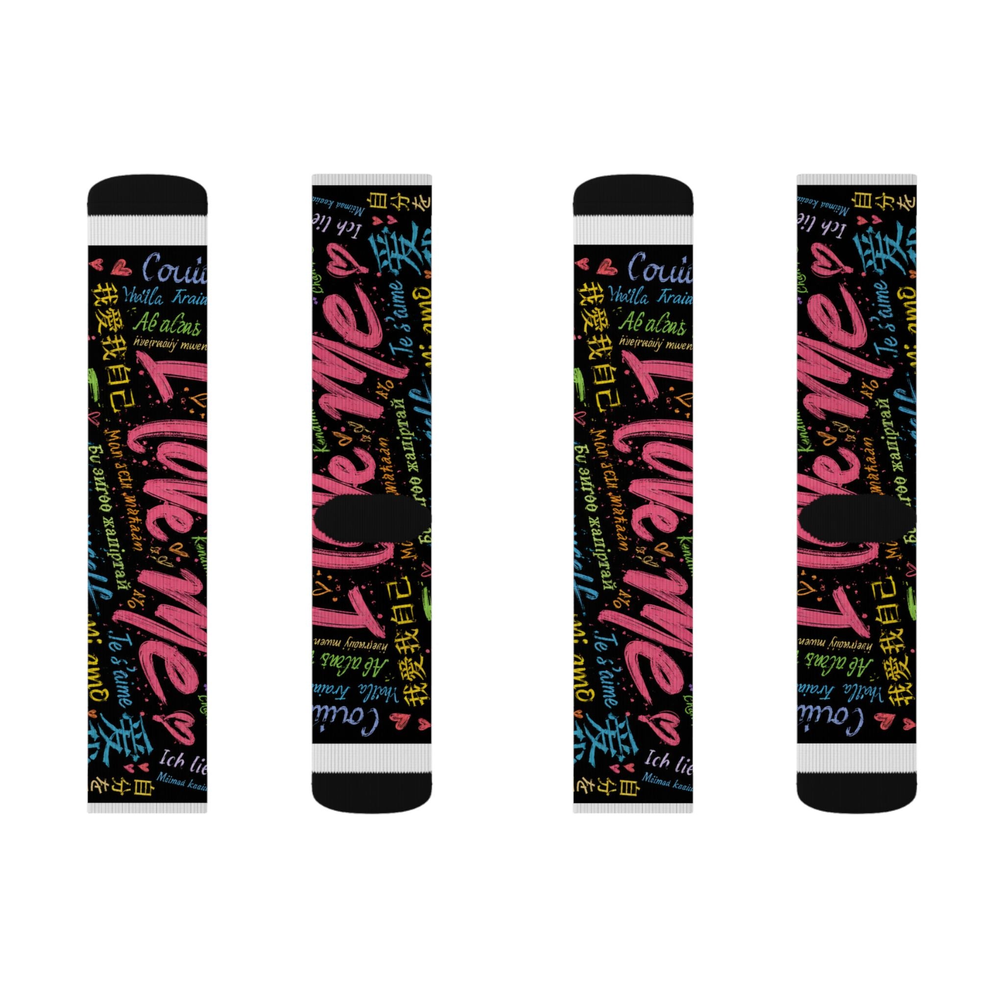 Sublimation Socks — Colorful "I Love Me" Graffiti Crew Socks