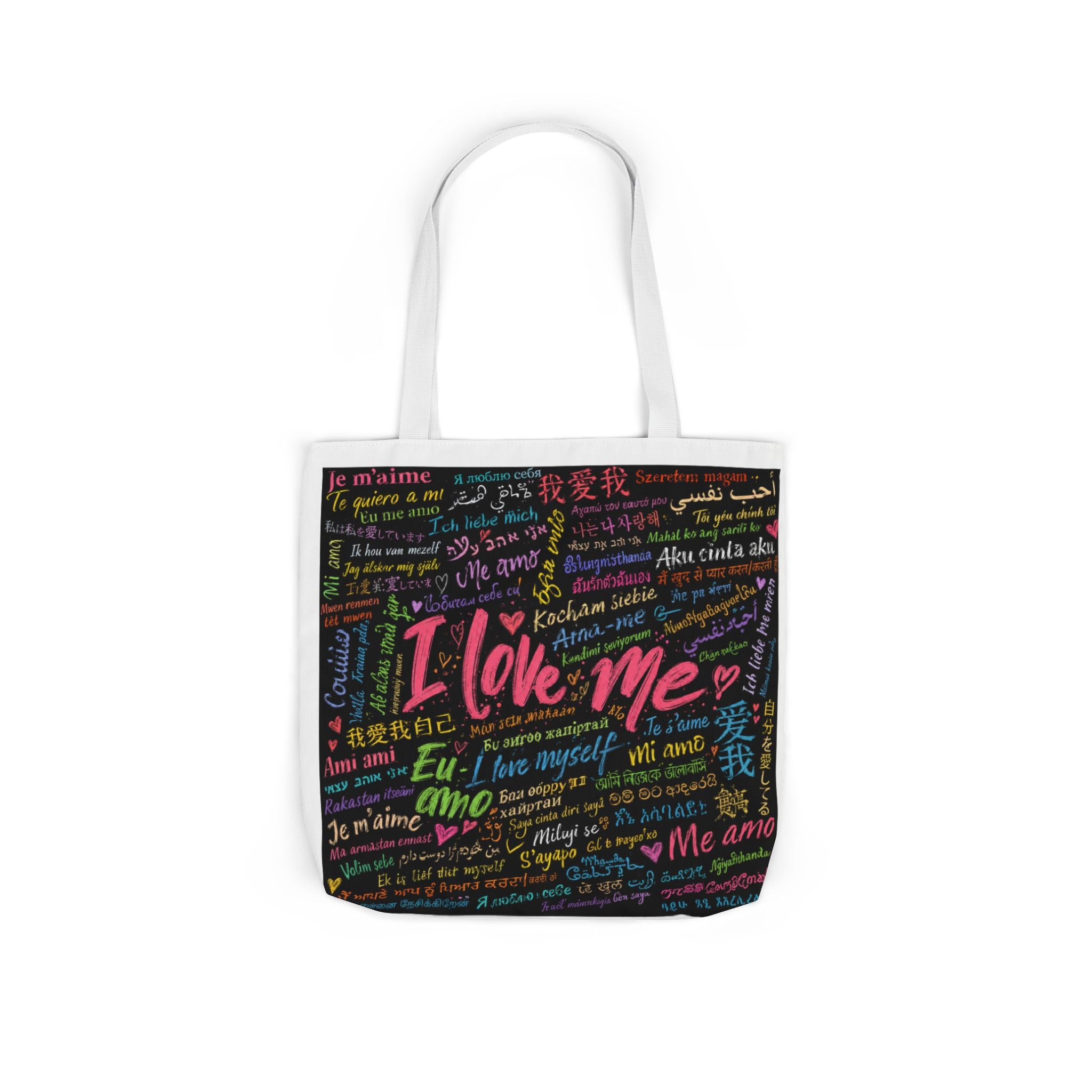 Tote Bag — "I Love Me" Multilingual Self-Love Canvas Tote