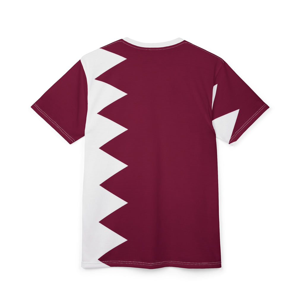 Qatar Flag Graphic Tee — Maroon & White All-Over Print