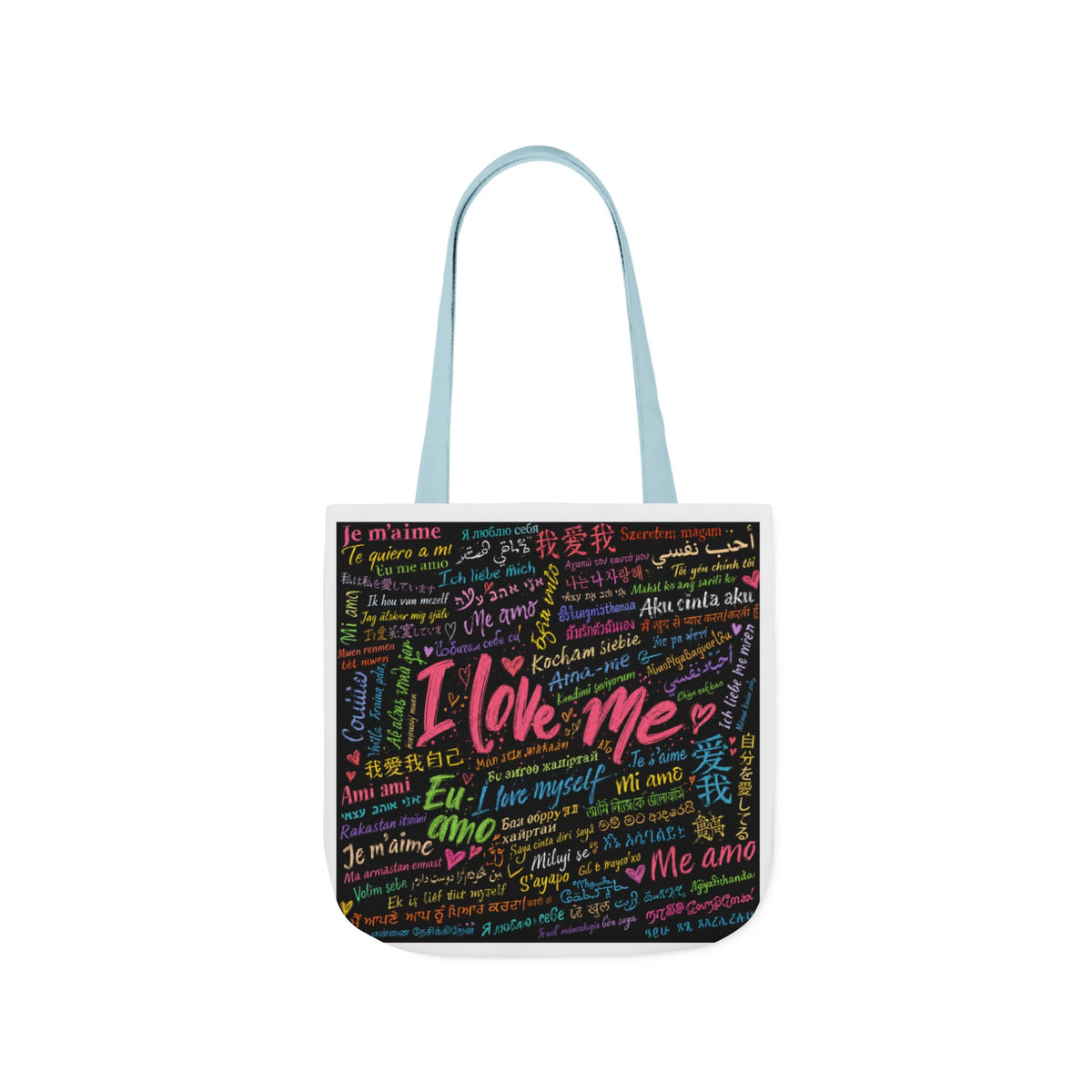 Tote Bag — "I Love Me" Multilingual Self-Love Canvas Tote