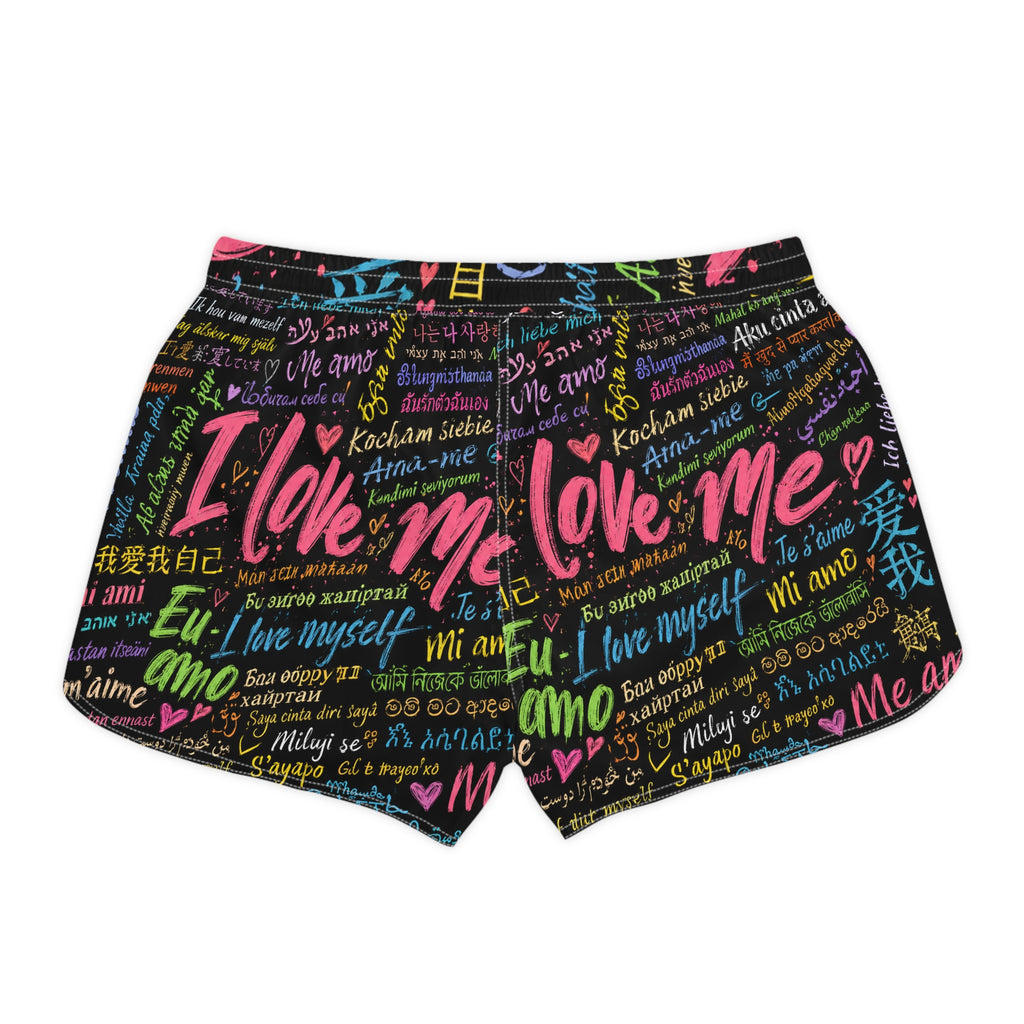 I Love Me Women’s Casual Shorts — Self-Love Multilingual Graphic Print 11/11