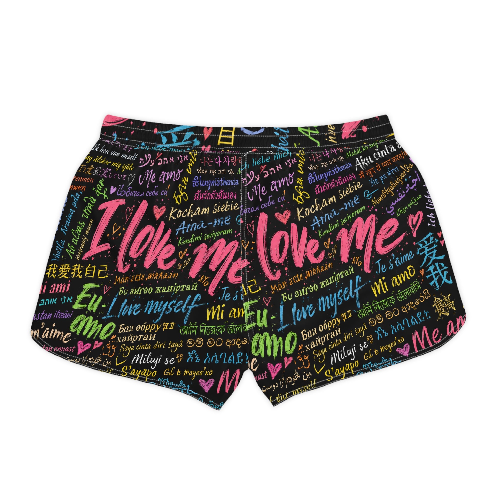 I Love Me Women’s Casual Shorts — Self-Love Multilingual Graphic Print 11/11