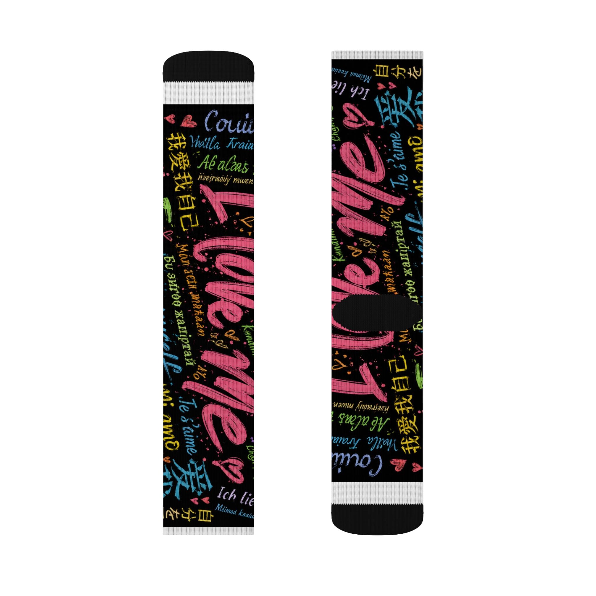 Sublimation Socks — Colorful "I Love Me" Graffiti Crew Socks