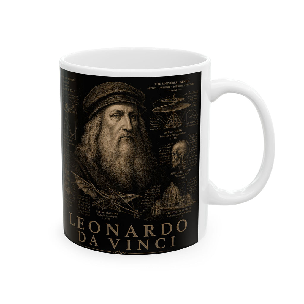 Leonardo da Vinci Sketches Ceramic Mug – Vintage Anatomy & Inventions Coffee Cup (11oz/15oz)