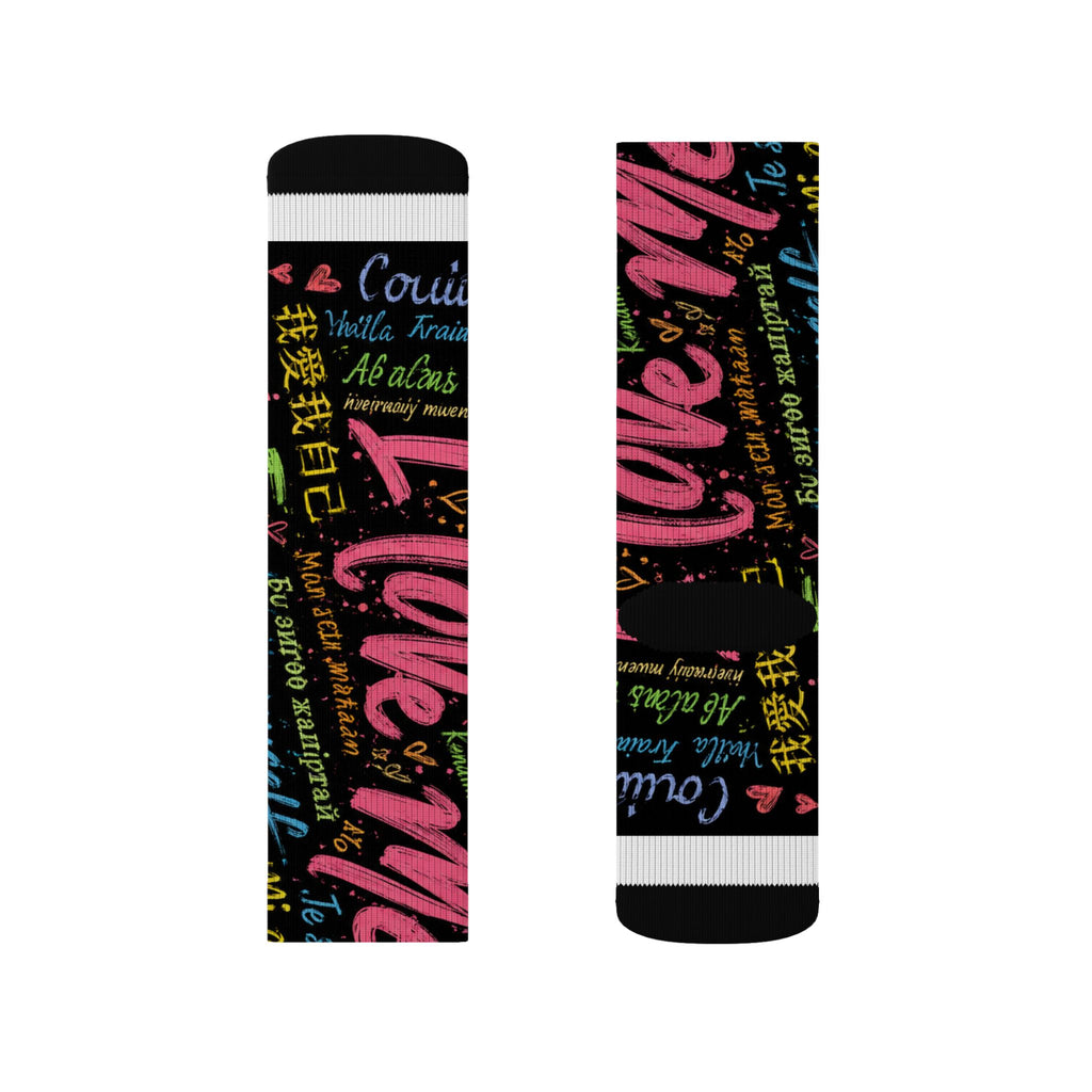 Sublimation Socks — Colorful "I Love Me" Graffiti Crew Socks