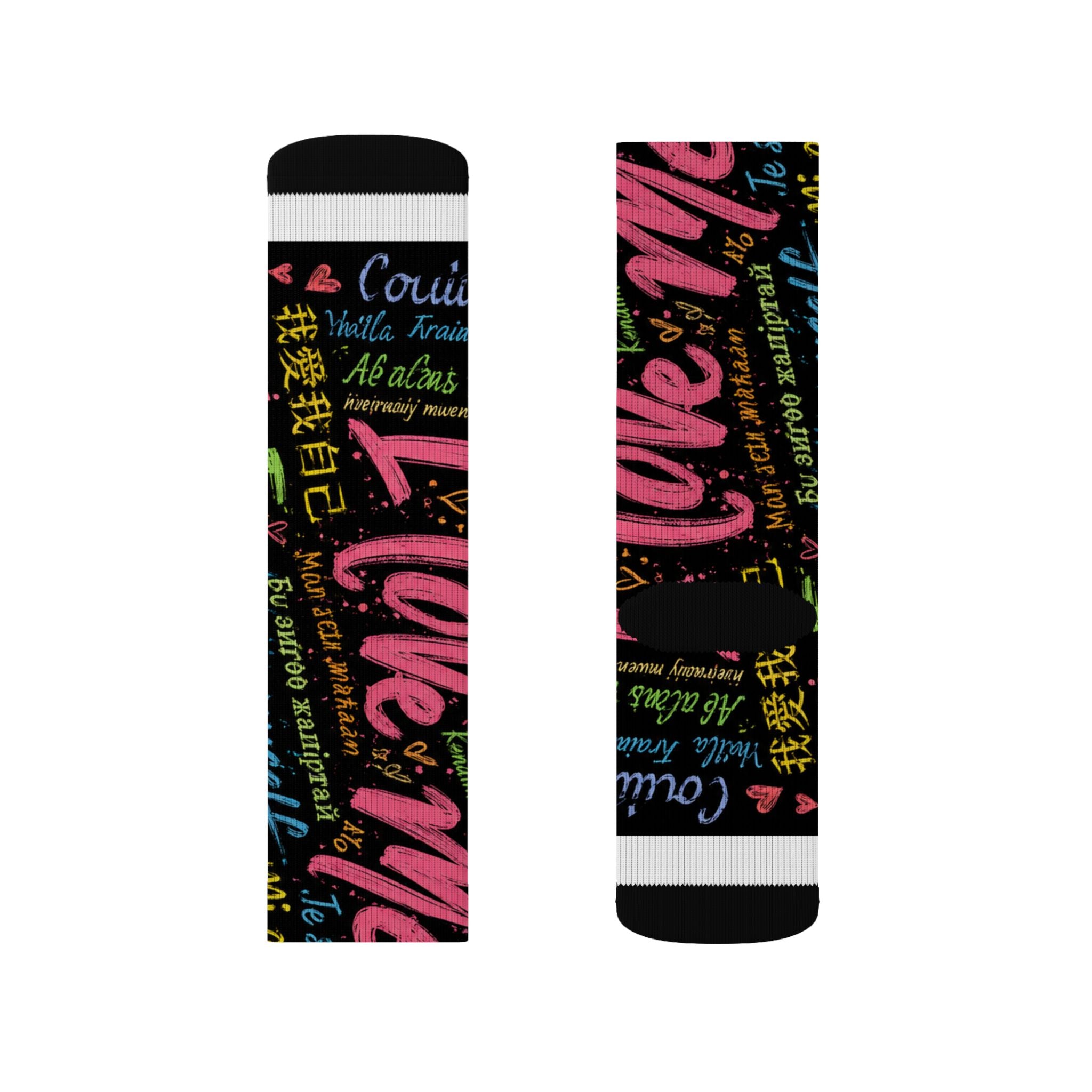 Sublimation Socks — Colorful "I Love Me" Graffiti Crew Socks